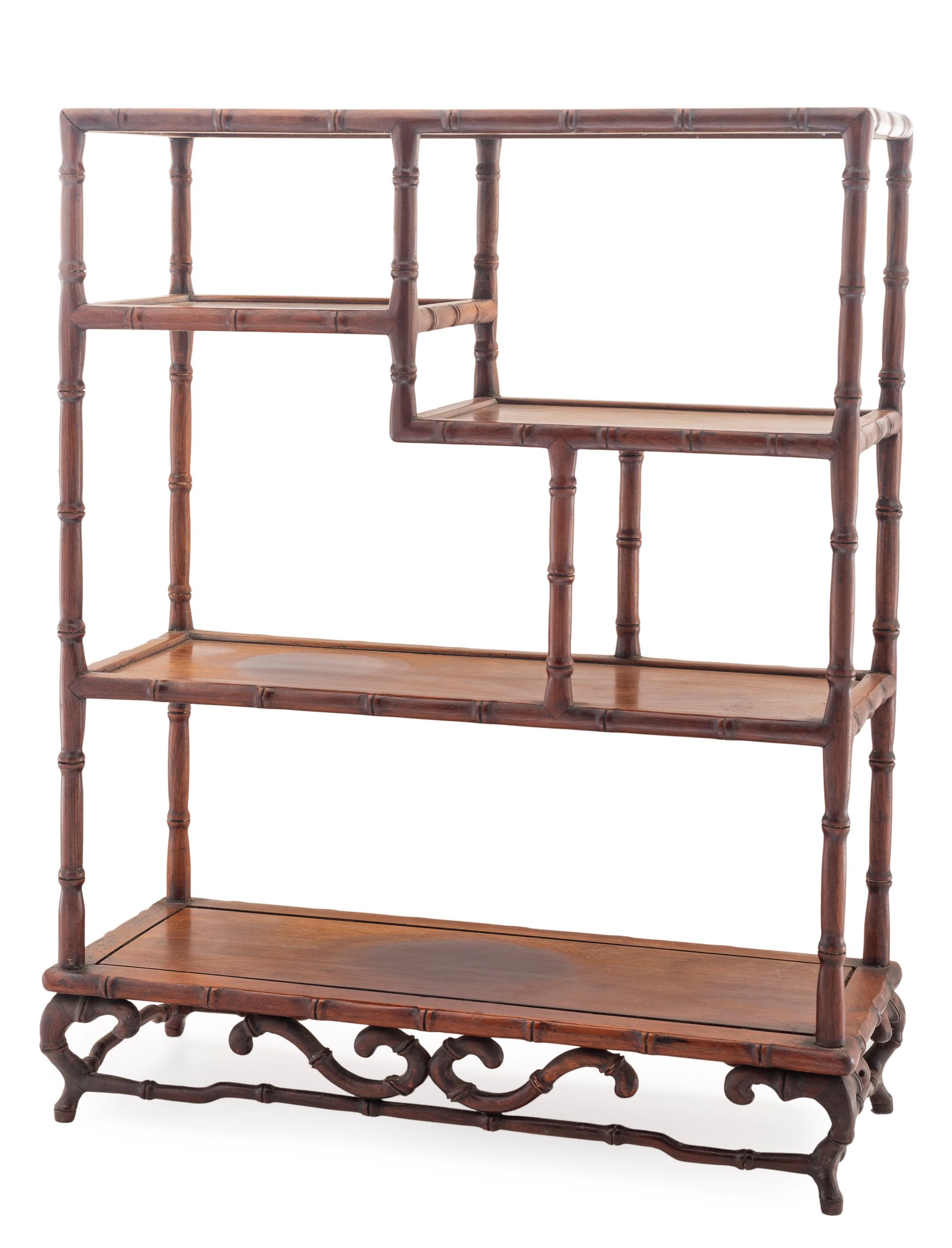 A Chinese Bamboo Carved Hardwood Etagere