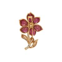 RUBY AND DIAMOND FLOWER BROOCH