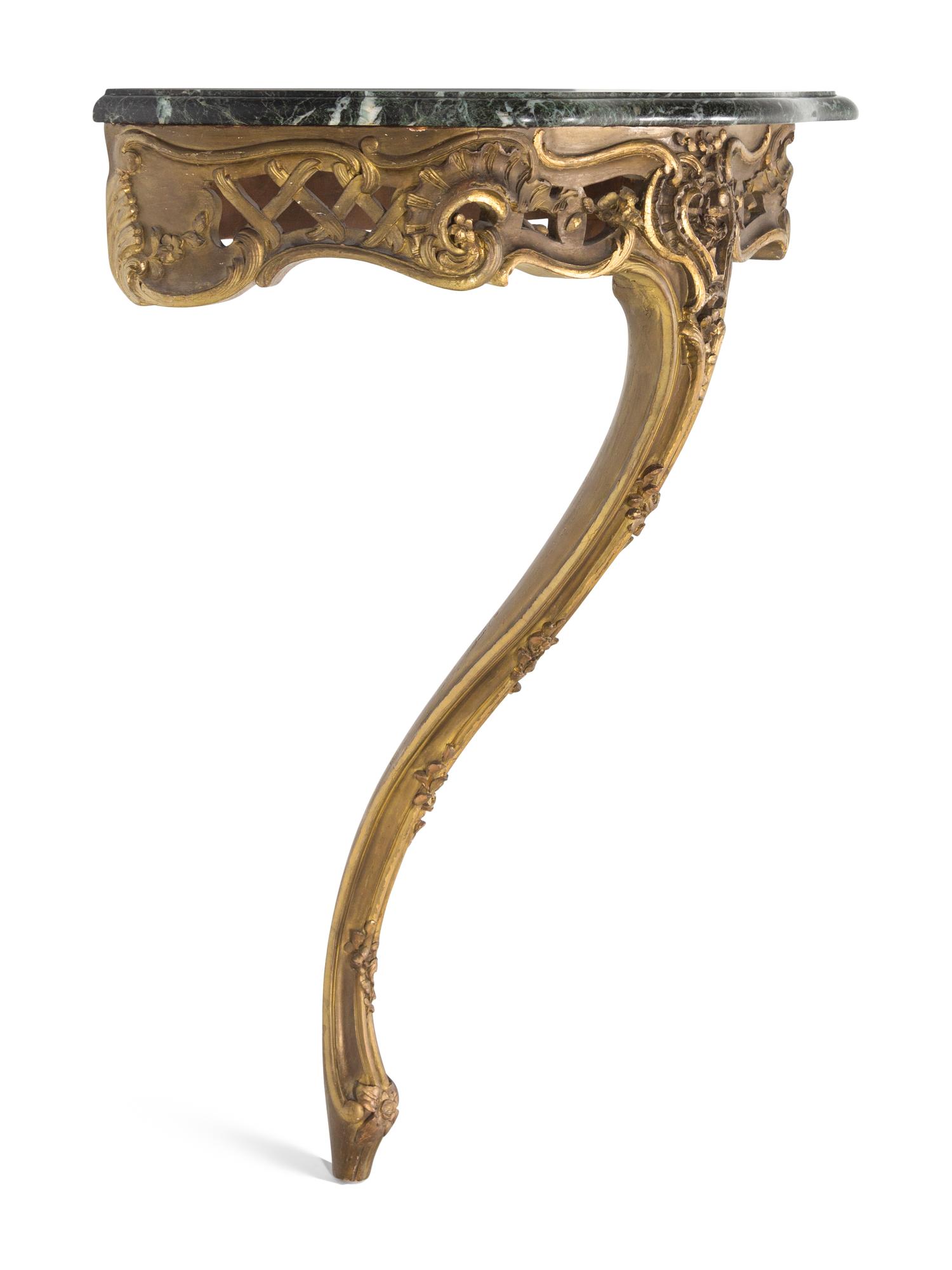 A Rococo Style Giltwood Marble-Top Console Table