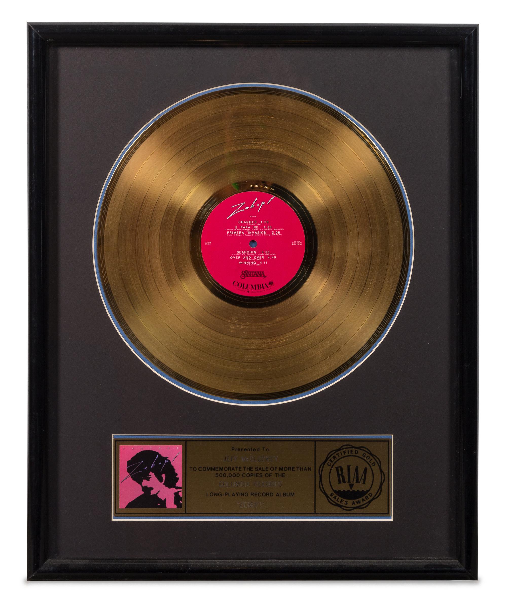 A Carlos Santana: Zebop RIAA Certified Gold Presentation Album 21 x 17 inches.