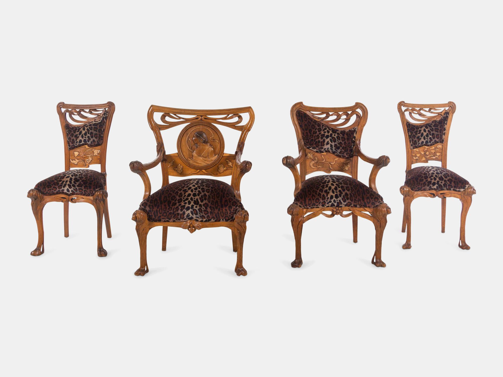 Set of Four Chairs, comprising two side chairs and two armchairs