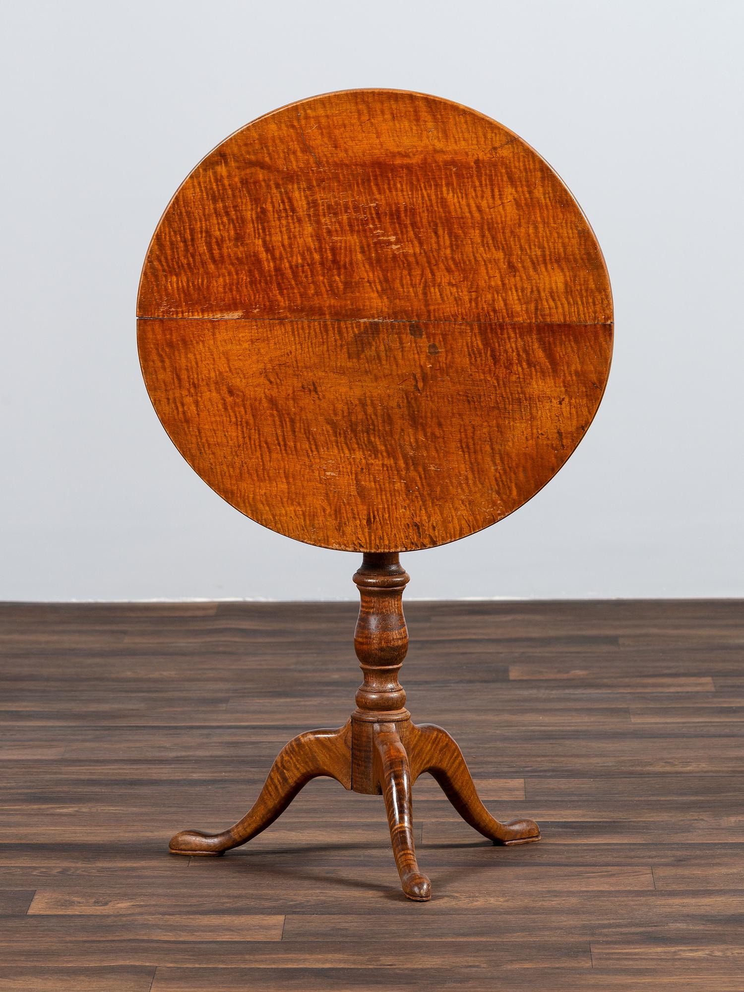 A Federal Tiger Maple Birdcage Tilt-Top Candlestand