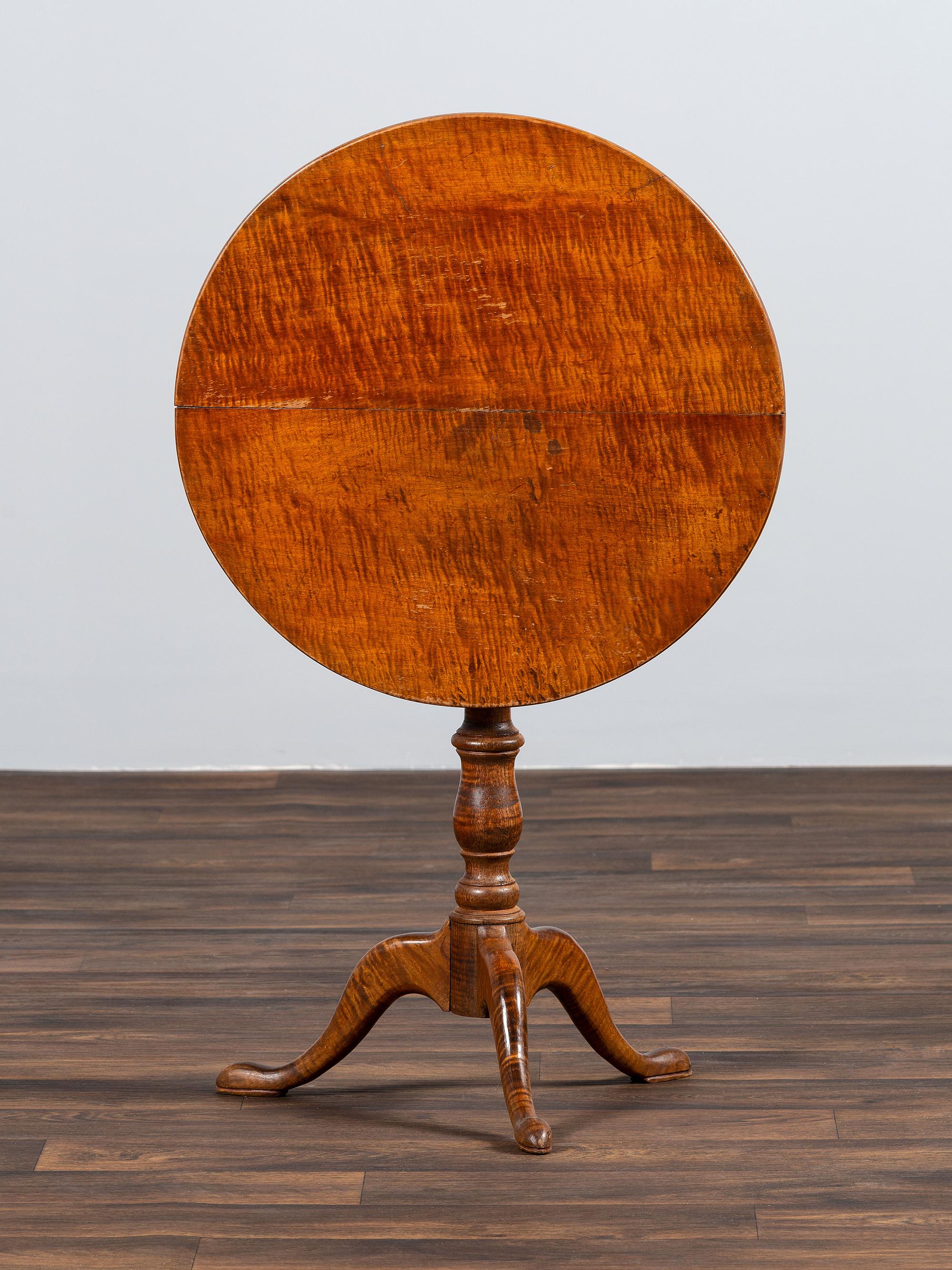 A Federal Tiger Maple Birdcage Tilt-Top Candlestand