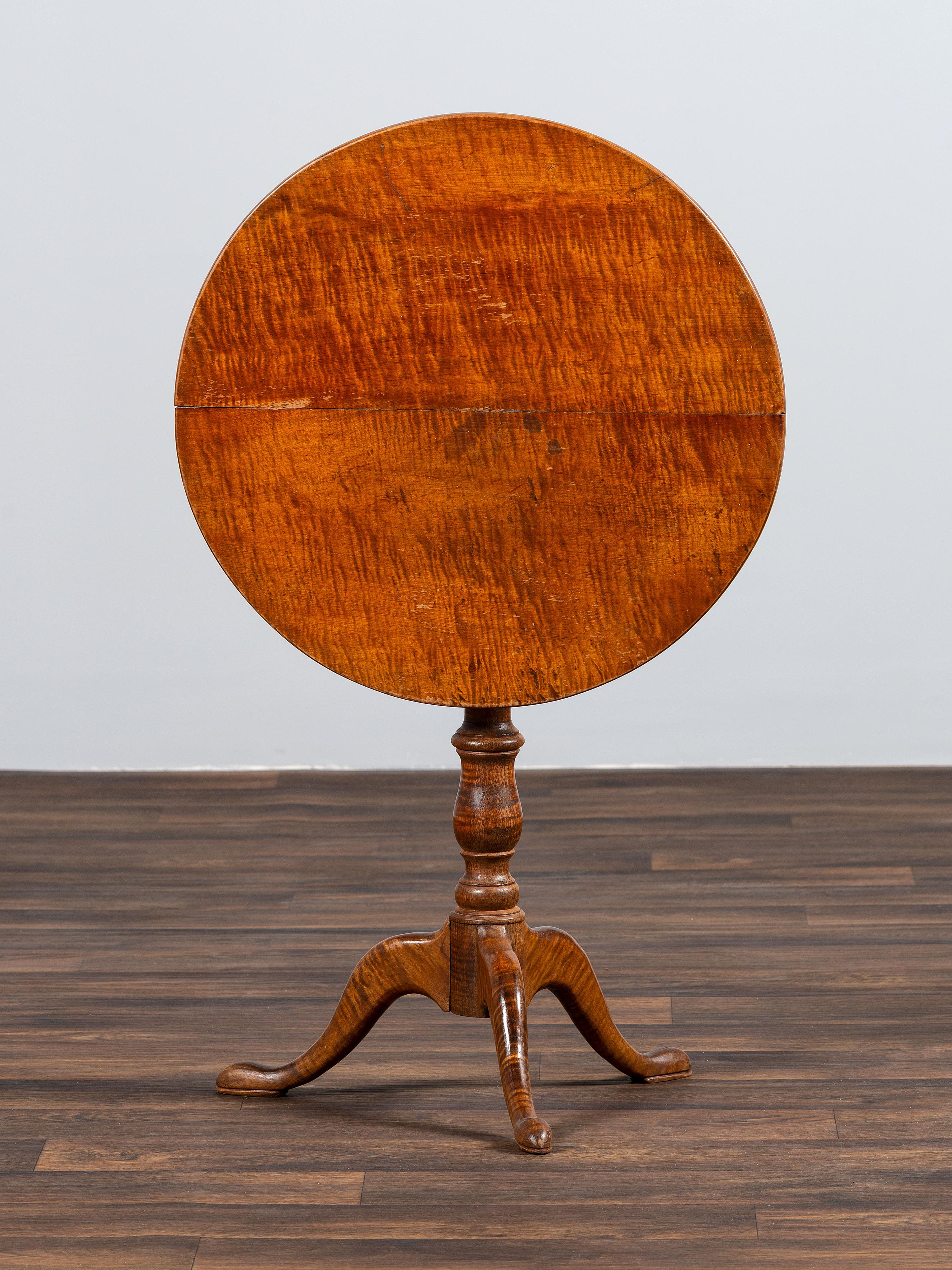 A Federal Tiger Maple Birdcage Tilt-Top Candlestand