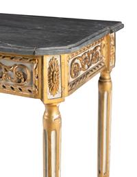 A Louis XVI Style Painted and Parcel Gilt Marble-Top Console Table