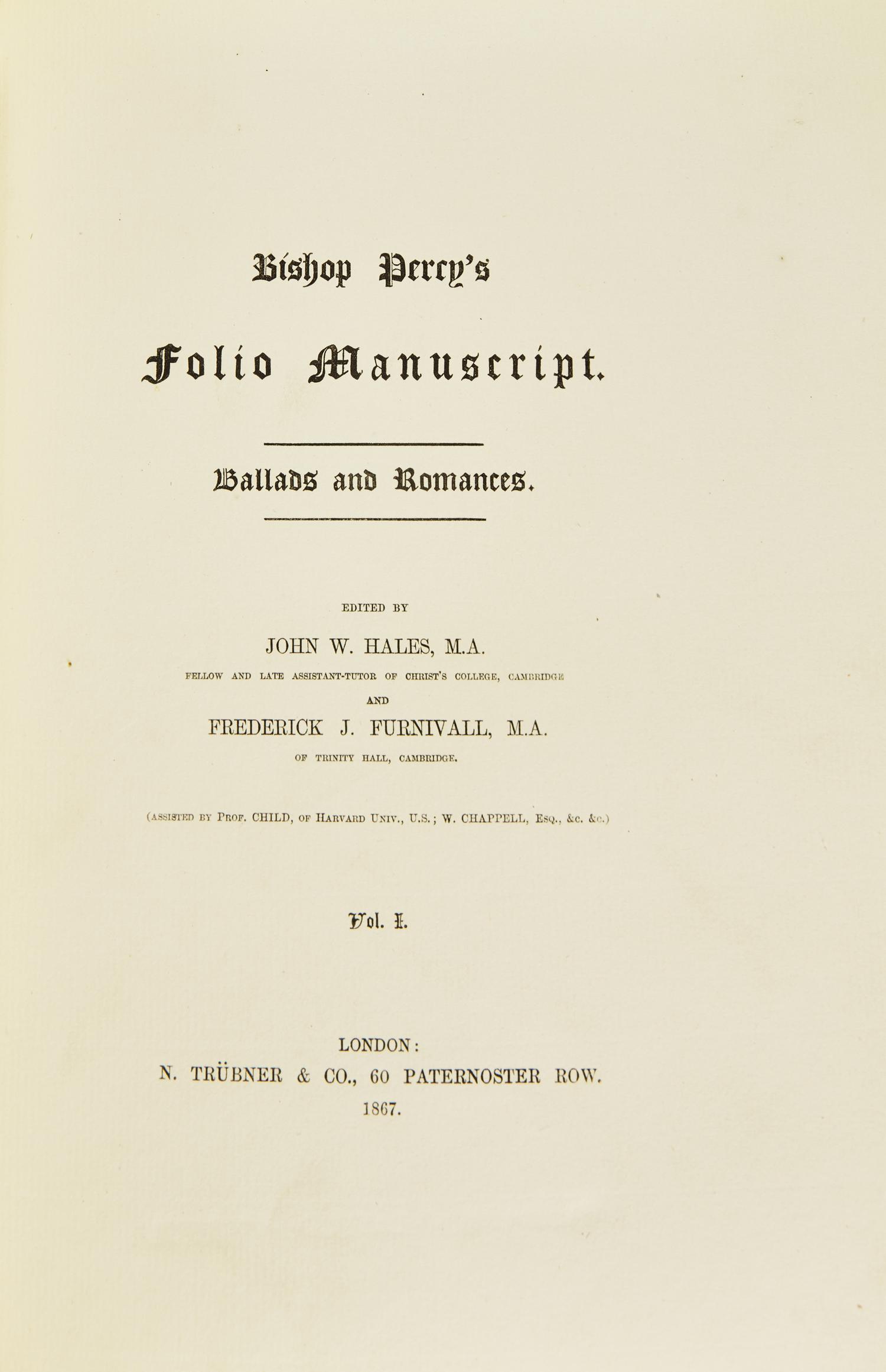 [Fine Bindings] [Percy, Bishop Thomas] Hales, John W., and Frederick J. Furnivall. Bishop Percy's Folio Manuscript