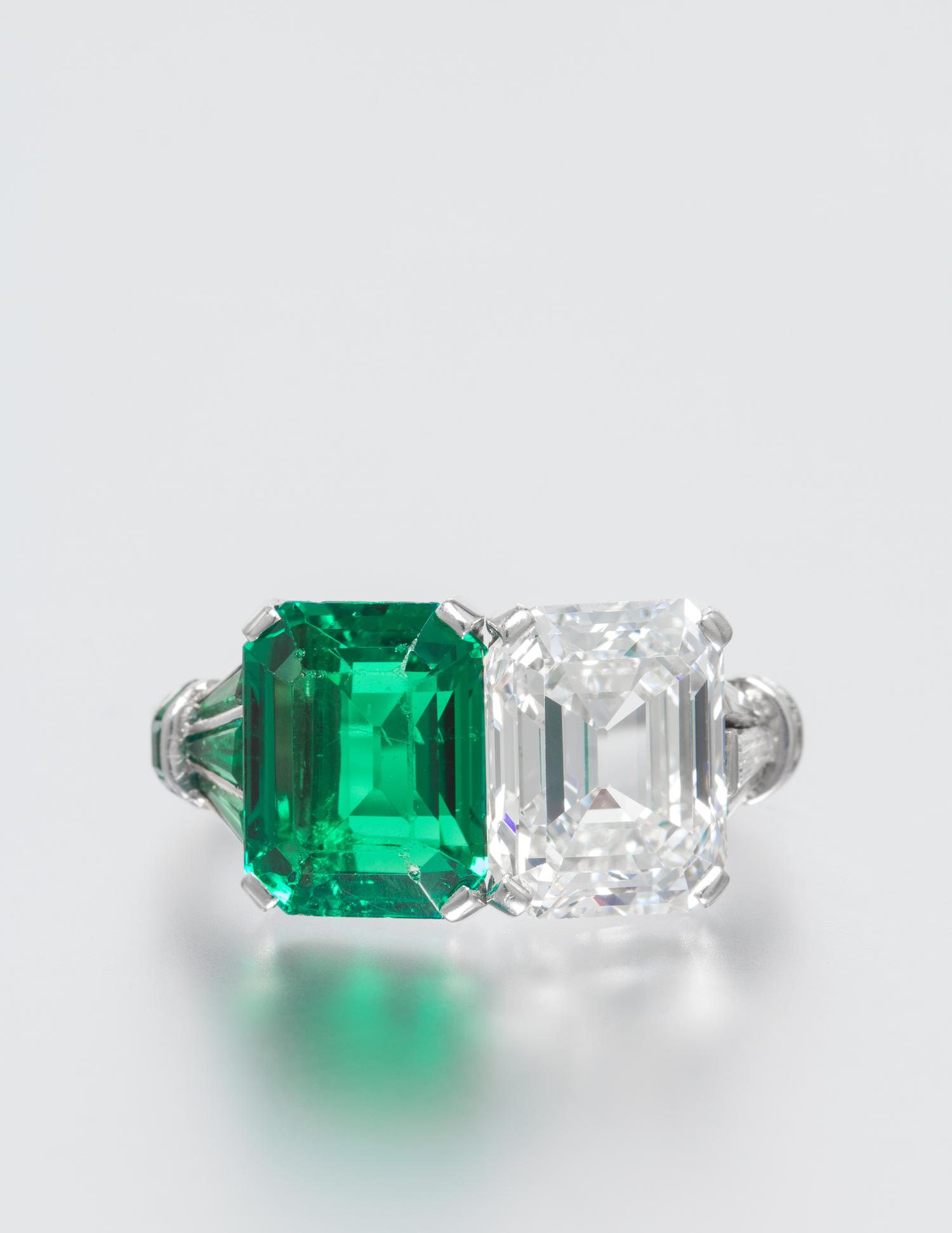 An Important Platinum, Emerald and Diamond Ring, 5.70 dwts.