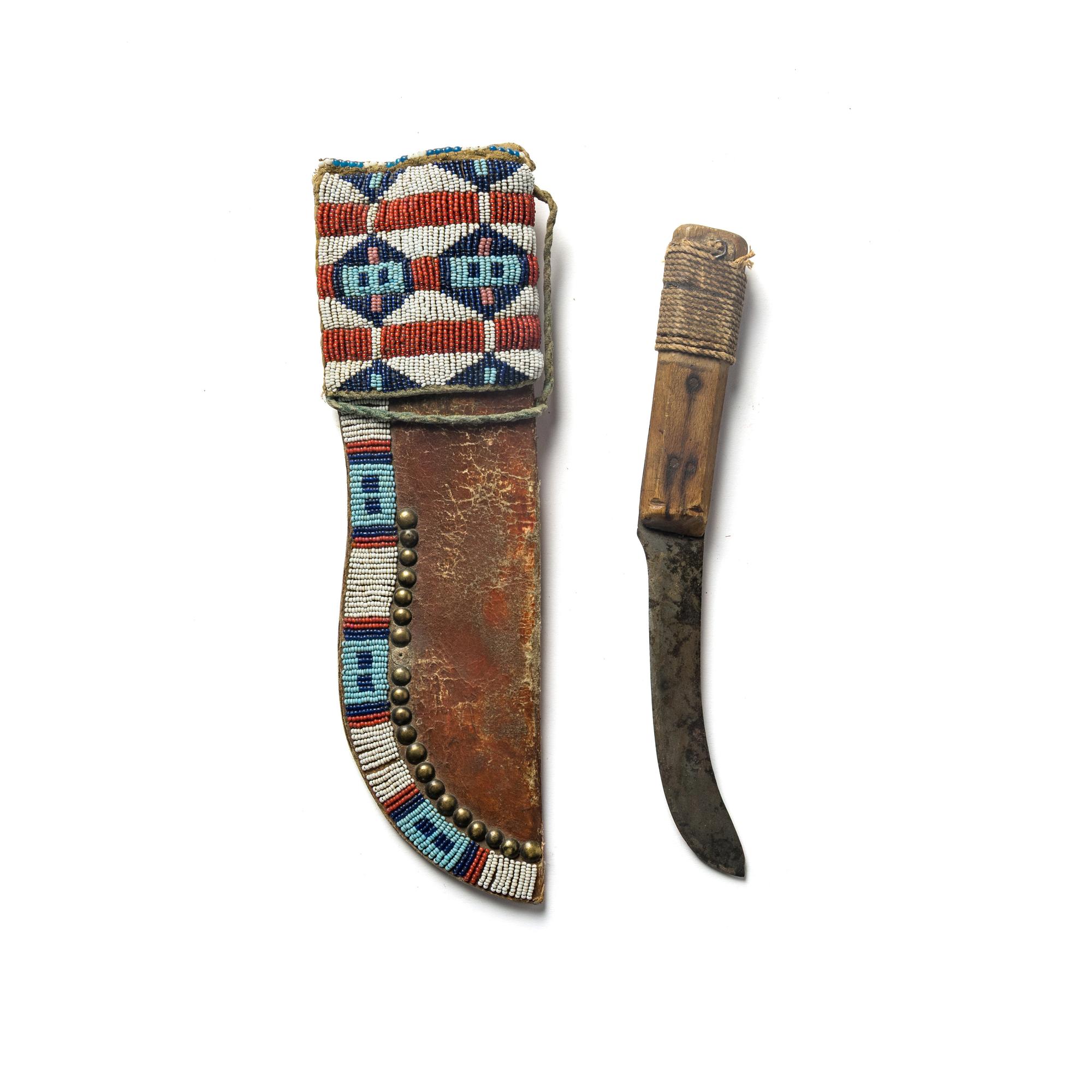 Blackfeet Beaded Buffalo Hide Knife Sheath, with Knife
