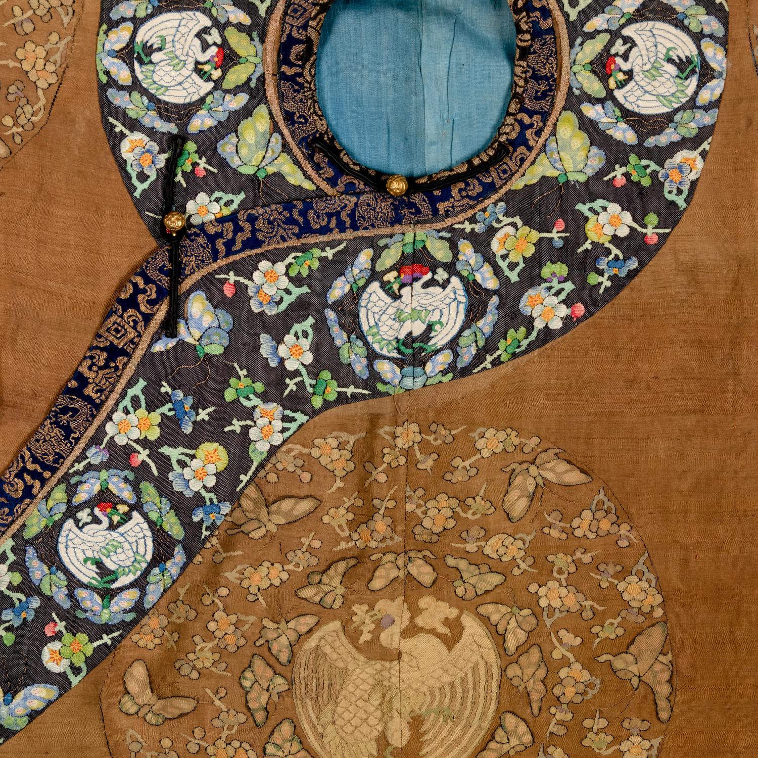 A Chinese Light Brown Ground Kesi Silk Lady's Informal Robe, Changfu, 19th Century 清晚期 醬地緙絲團鳳紋女常服