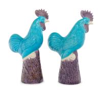 A Pair of Chinese Export Turquoise Glazed Roosters