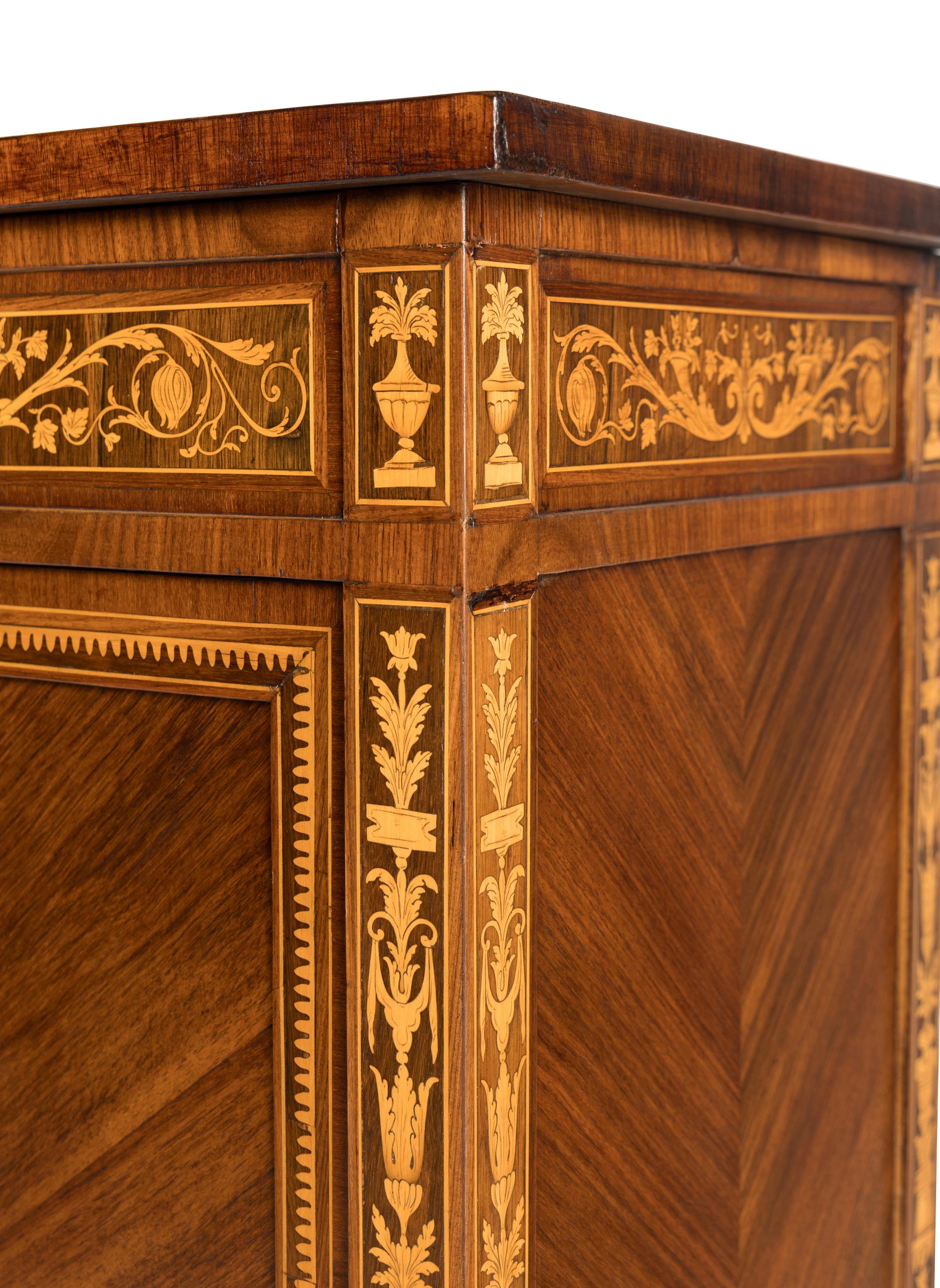 An Italian Neoclassical Style Bookmatch Veneered and Marquetry Cabinet