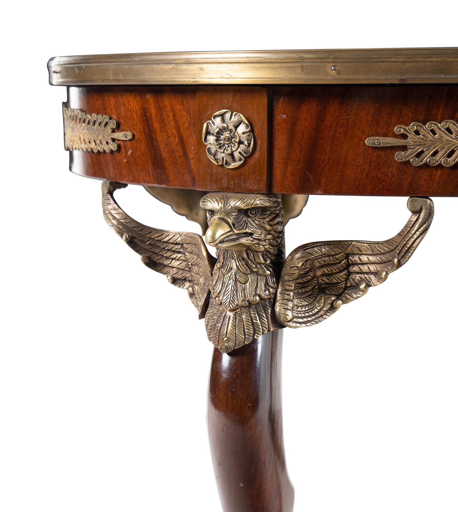 A Pair of Empire Style Gilt Bronze Mounted Mahogany Side Tables