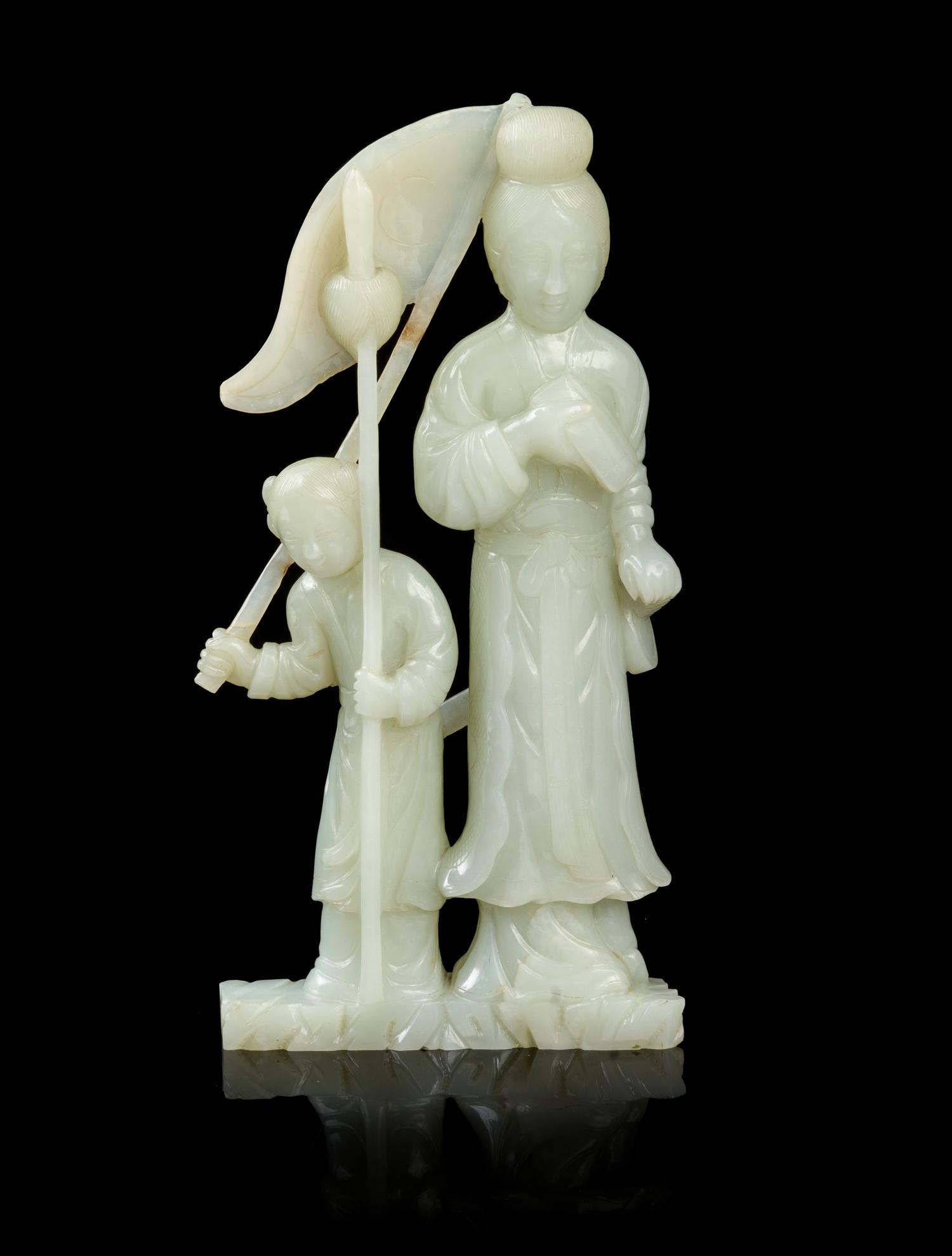 A Chinese Jade Figural Group 19TH CENTURY Height 8 1/4 inches. — 19TH CENTURY