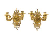 A Pair of Empire Gilt Bronze Two-Light Sconces