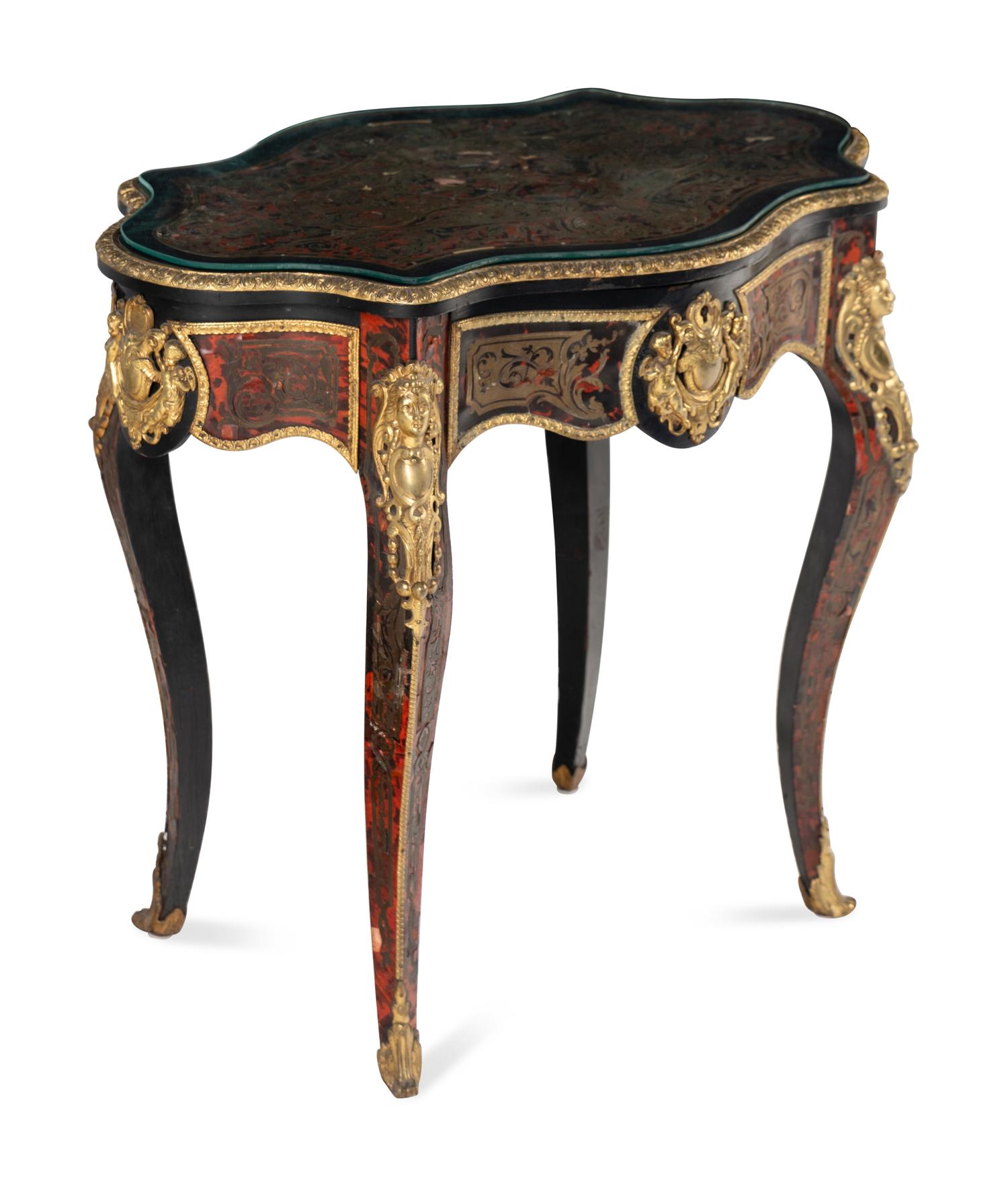 A Napoleon III Style Gilt Bronze Mounted Boulle Marquetry Center Table
