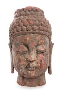 A Massive Carved Wood Head of Buddha Height 31 inches.