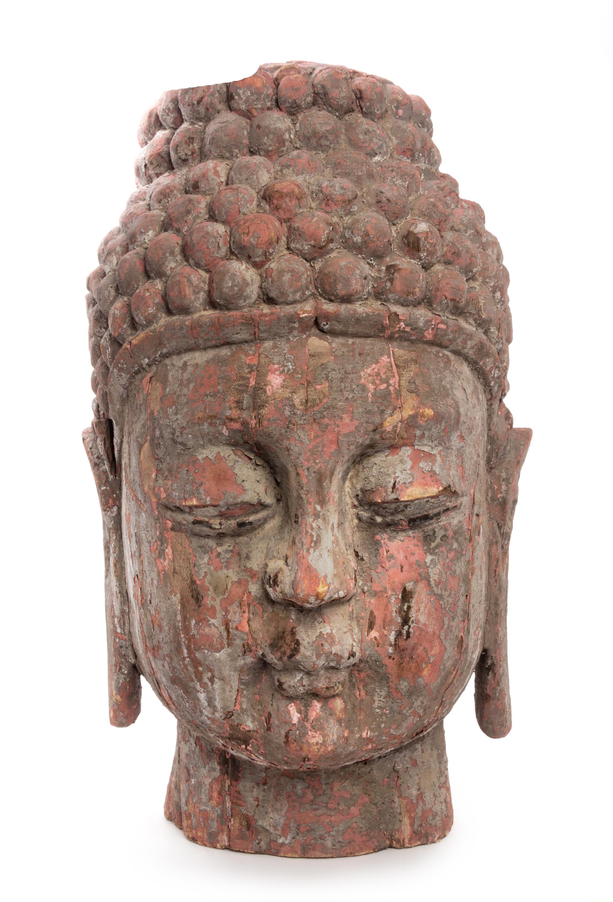 A Massive Carved Wood Head of Buddha Height 31 inches.