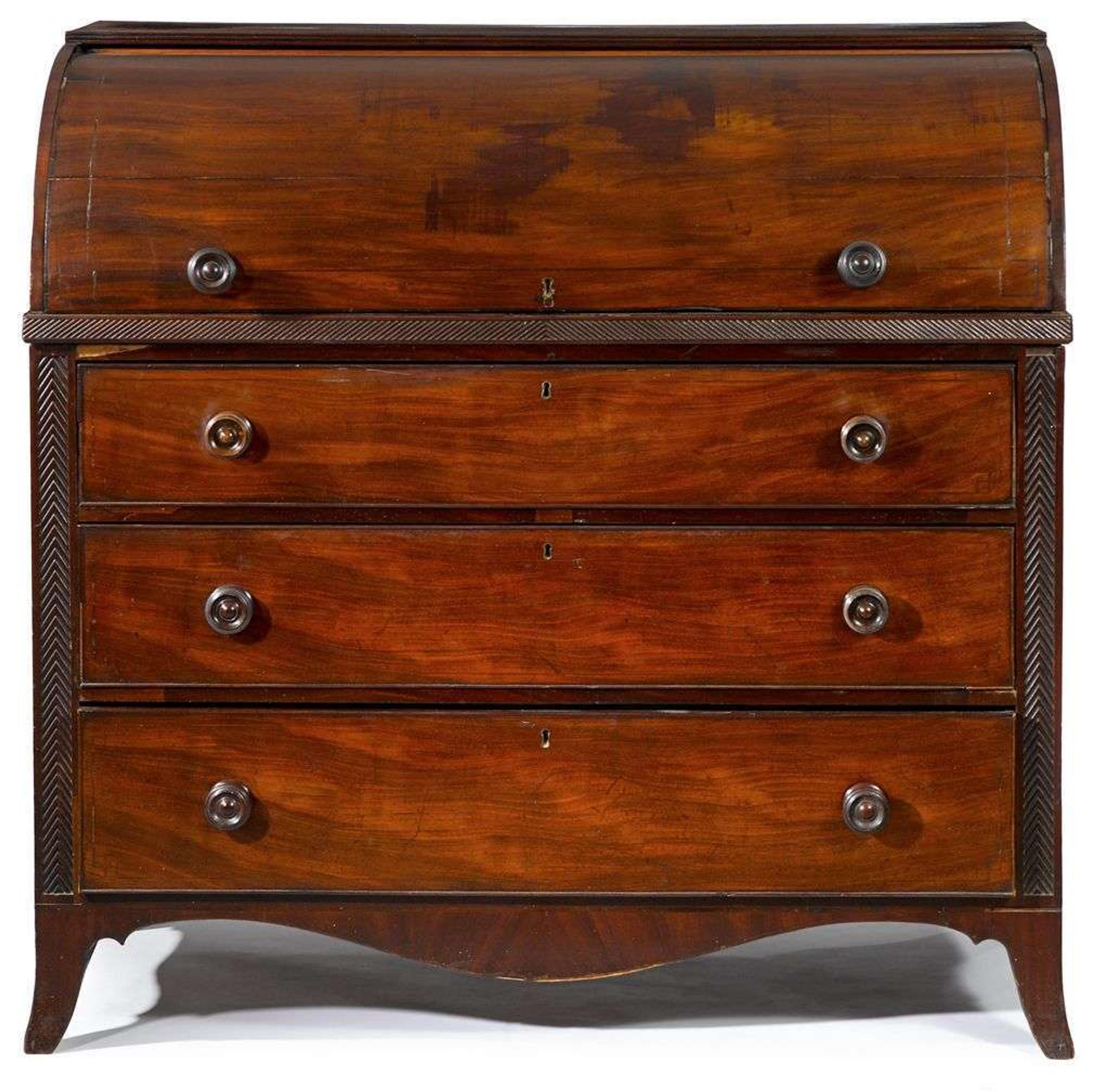 Federal mahogany cylinder desk attributed to george hendree (1792-1834), richmond, va