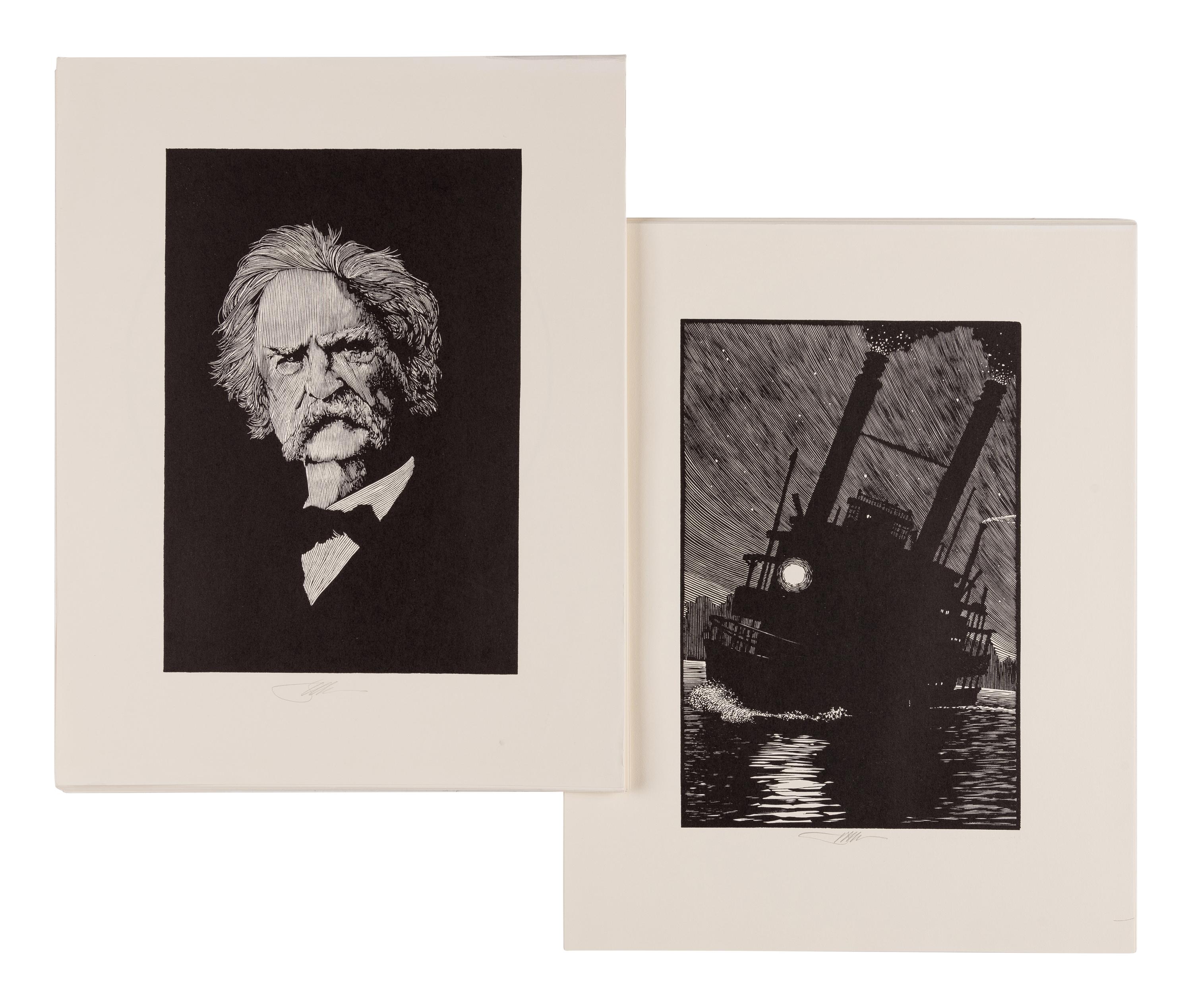 [MOSER, Barry, illustrator]. CLEMENS, Samuel Langhorne (1835-1910). Adventures of Huckleberry Finn. West Hatfield, MA: Pennyroyal Press, 1985.