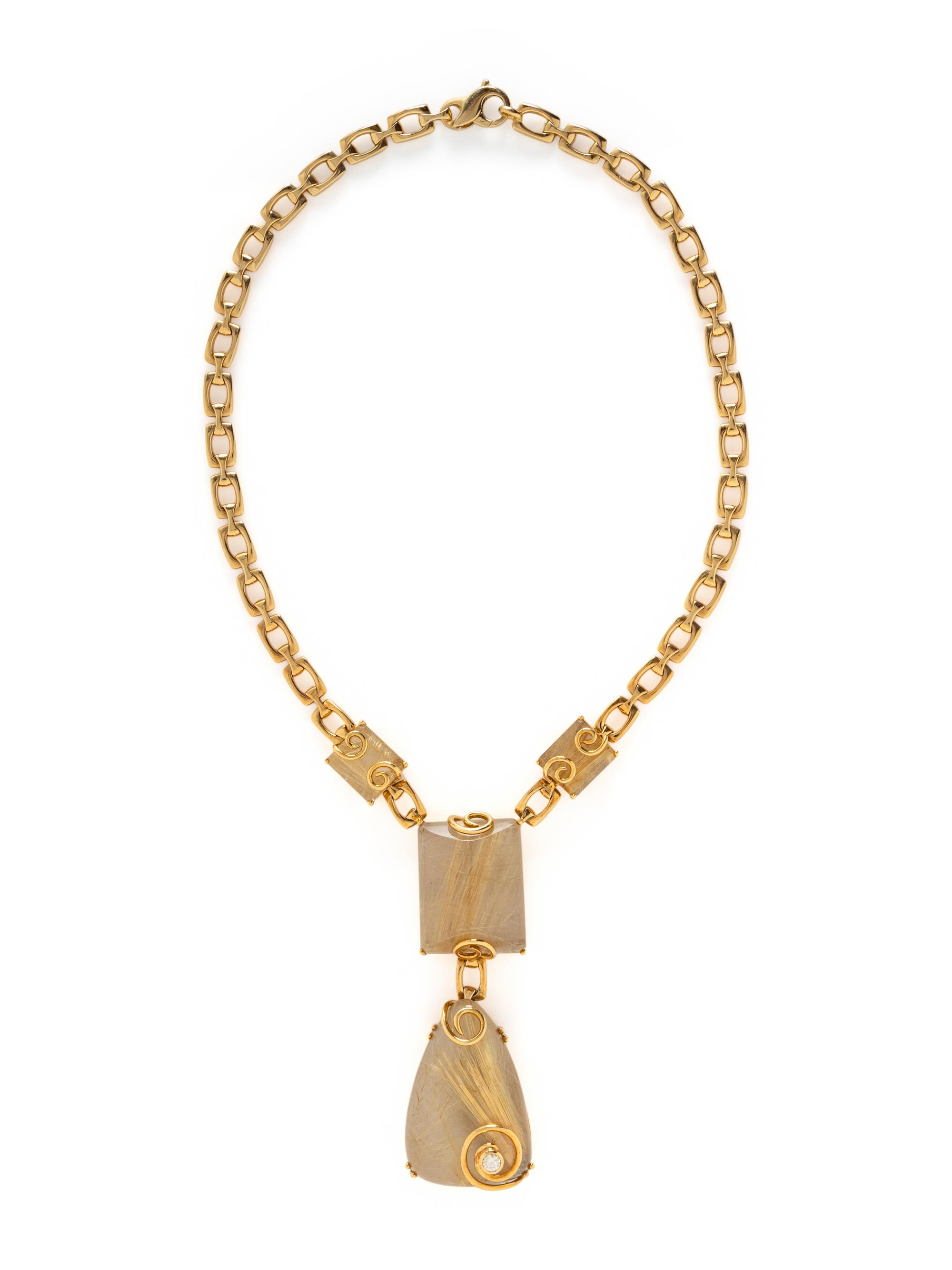 AMSTERDAM SAUER, RUTILATED QUARTZ AND YELLOW GOLD NECKLACE