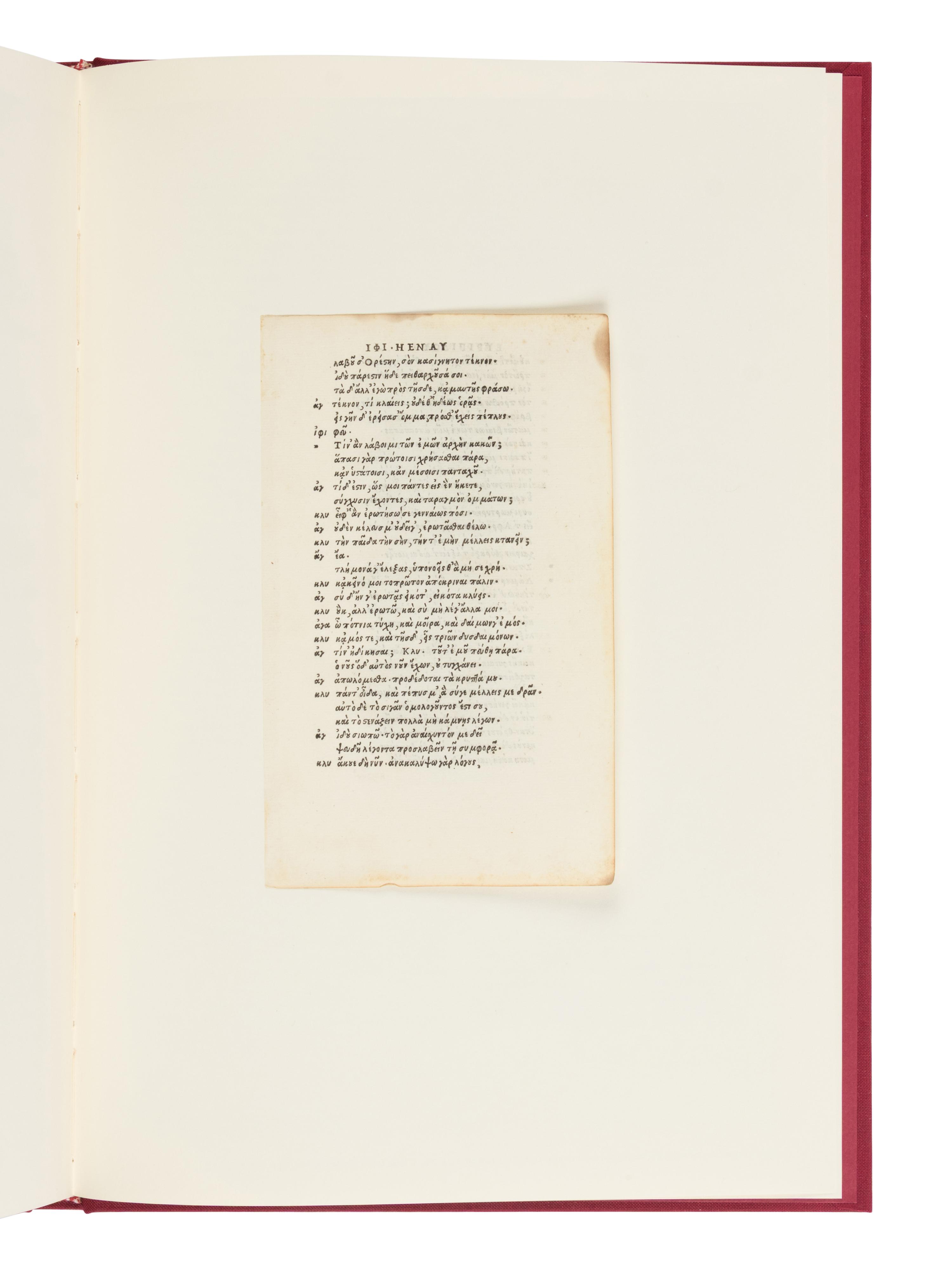 [LEAF BOOK - ALDINE PRESS]. BARKER, Nicolas. Aldus Manutius and the Development of Greek Script & Type in the Fifteenth Century ... with original leaves from the Aldine editions of Aristotle, 1797; Crastonus' Dictionarium Graecum, 1497; Euripides, 1503; and the Septuagint, 1518 . Sandy Hook, CT: Chiswick Book Shop, 1985.