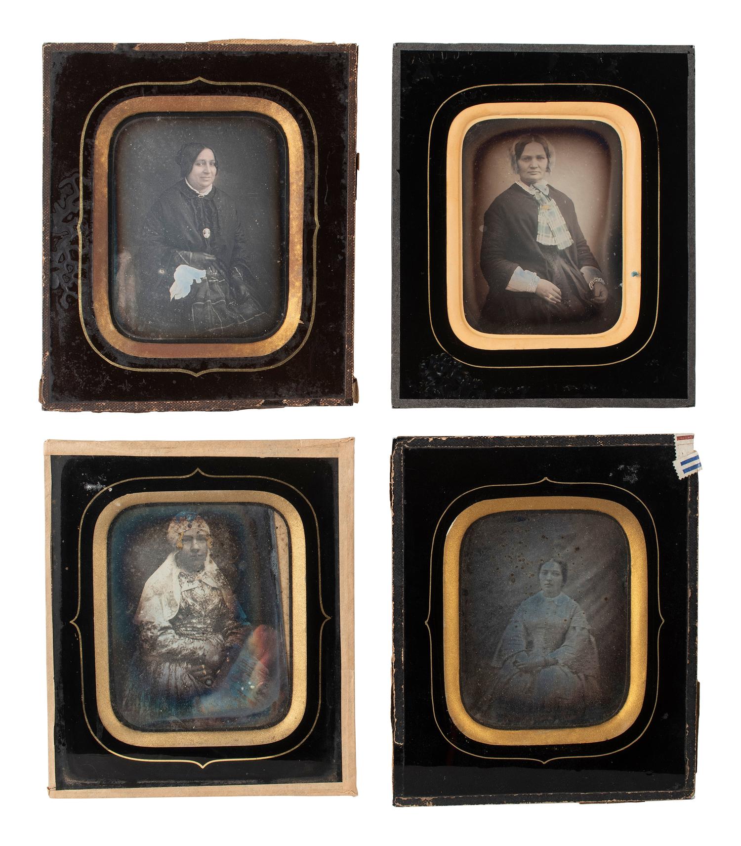 [EARLY PHOTOGRAPHY]. 17 likely European daguerreotypes of women housed in passe partout mounts.