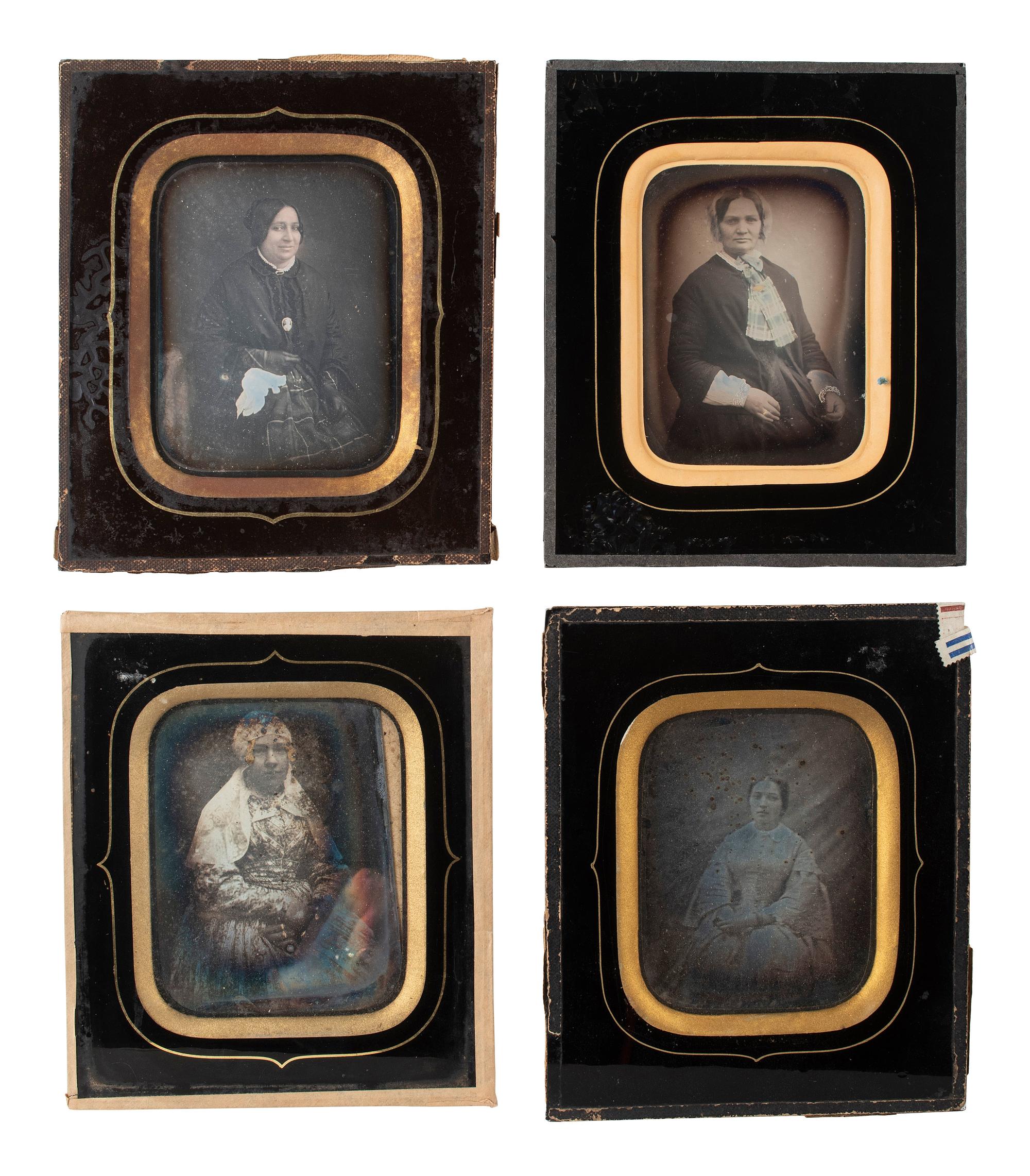 [EARLY PHOTOGRAPHY]. 17 likely European daguerreotypes of women housed in passe partout mounts.