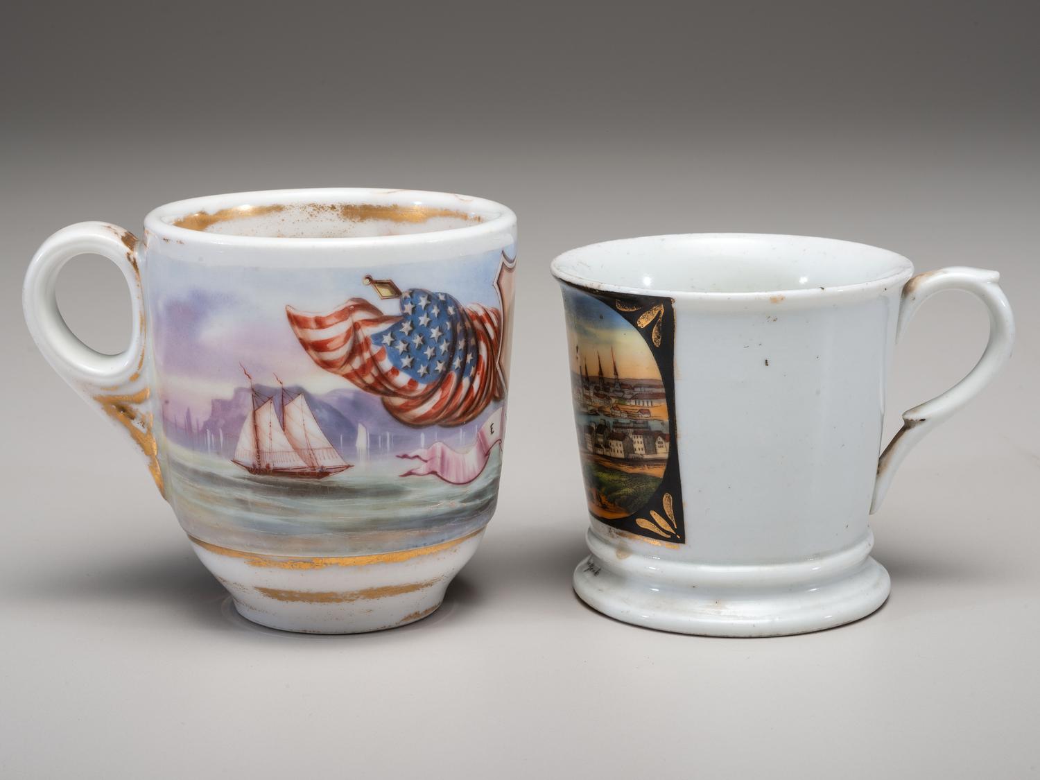 Two Painted Porcelain Shaving Mugs