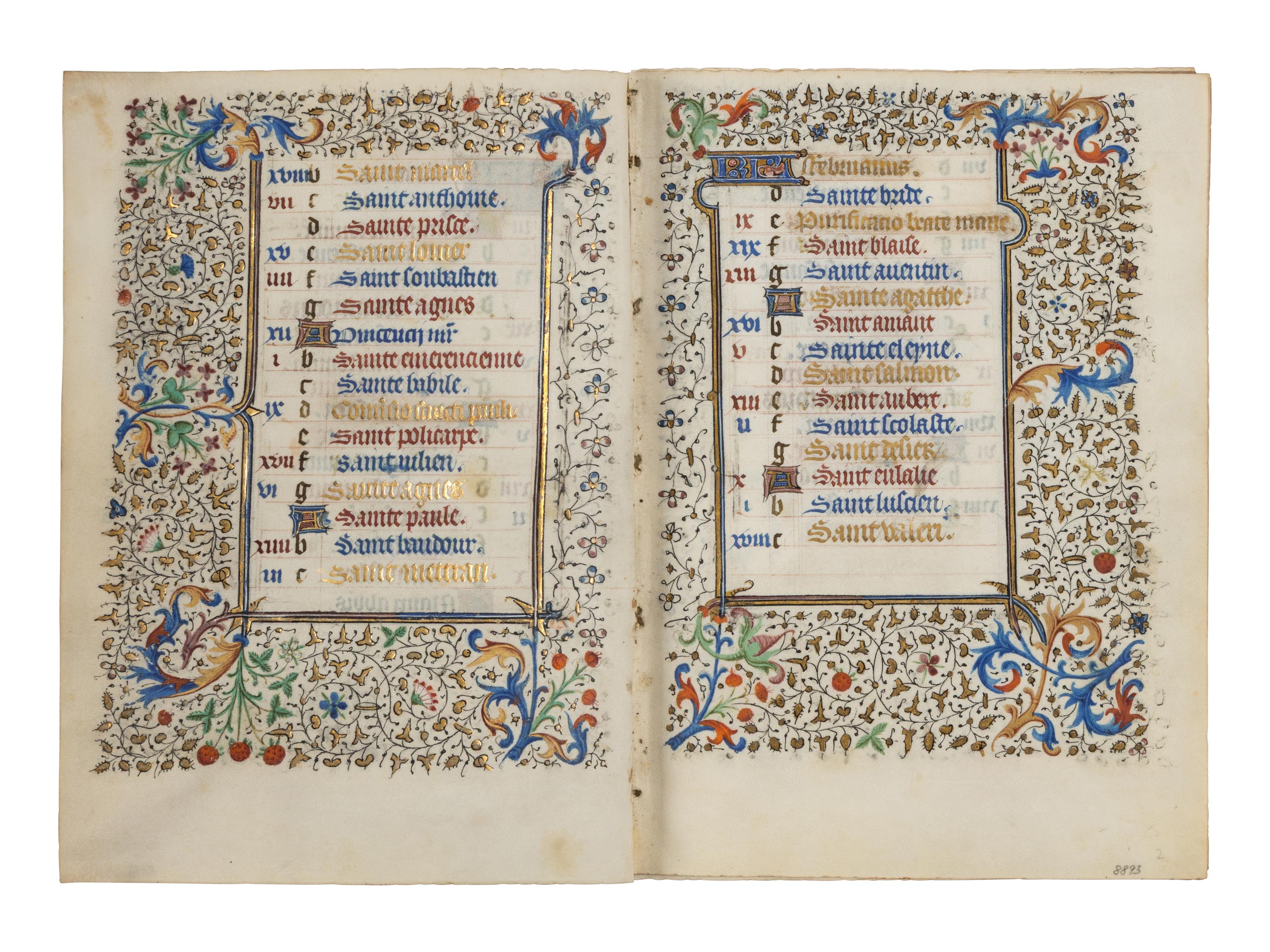 CIRCLE OF THE MASTER OF JEAN ROLIN II (active Paris, c. 1445–1465) A single quire of twelve leaves from a Book of Hours, calendar, in French, illuminated manuscript on parchment [France, Paris, c. 1450]