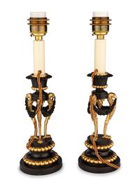A Pair of Directoire Parcel-Gilt Bronze Candlesticks