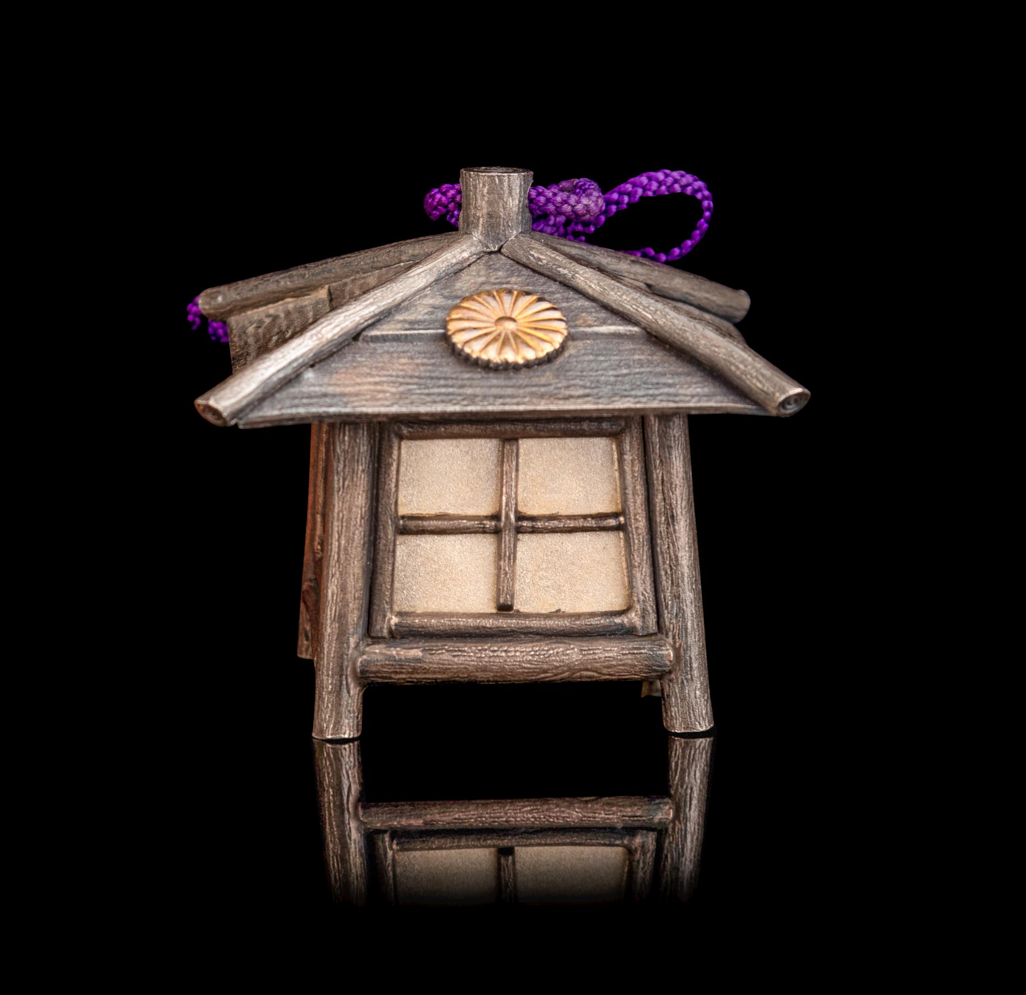 A Japanese Silver House-Form Bonbonnière