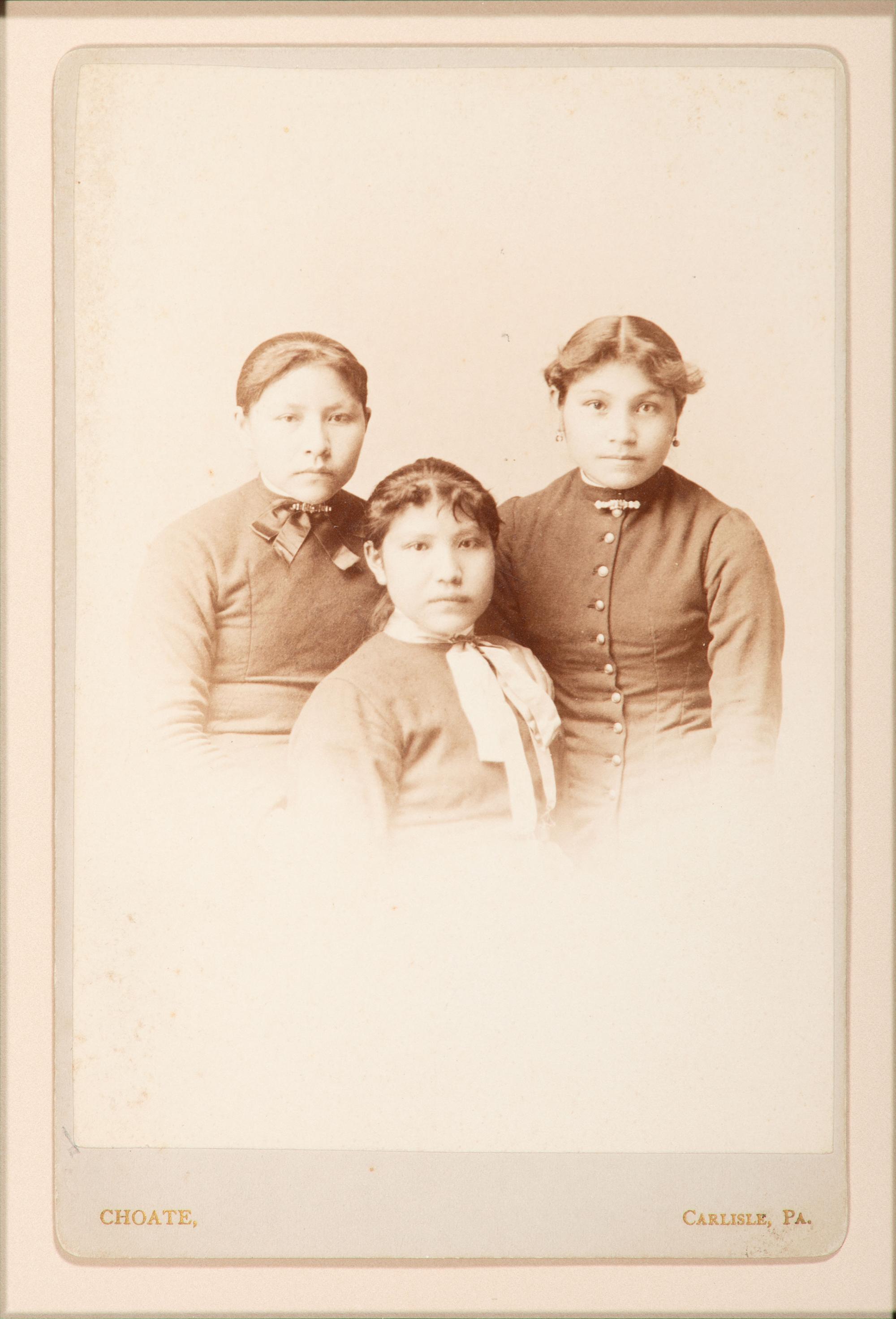 CHOATE, John N. (1848-1902), photographer. 3 cabinet cards featuring female students at Carlisle Indian School. Carlisle, PA, ca 1880s.