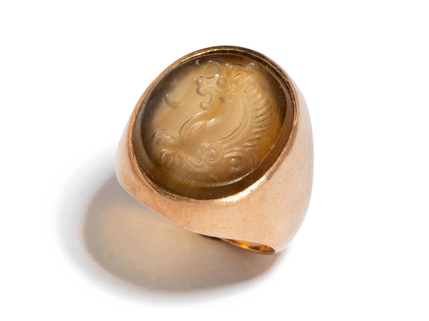 A Sasanian Agate Ring Stone with a Griffin — Set in a copper ring