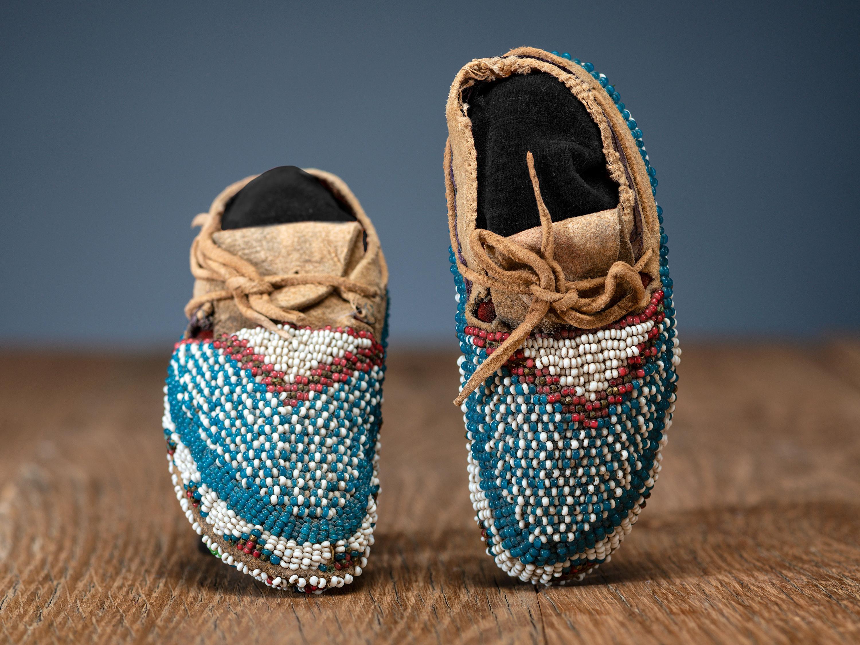 Sioux Toddler's Fully Beaded Hide Moccasins