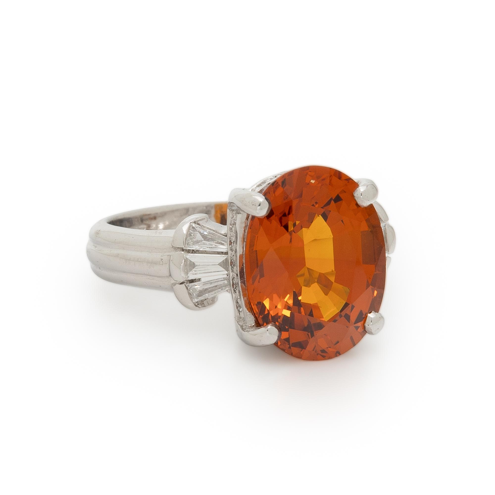Synthetic Orange Sapphire, Diamond, and White Gold Ring