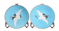 A Pair of Japanese Cloisonne Enamel Chargers Diameter 15 1/2 inches.