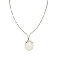 DIAMOND AND CULTURED PEARL NECKLACE AND CULTURED PEARL STUD EARRINGS