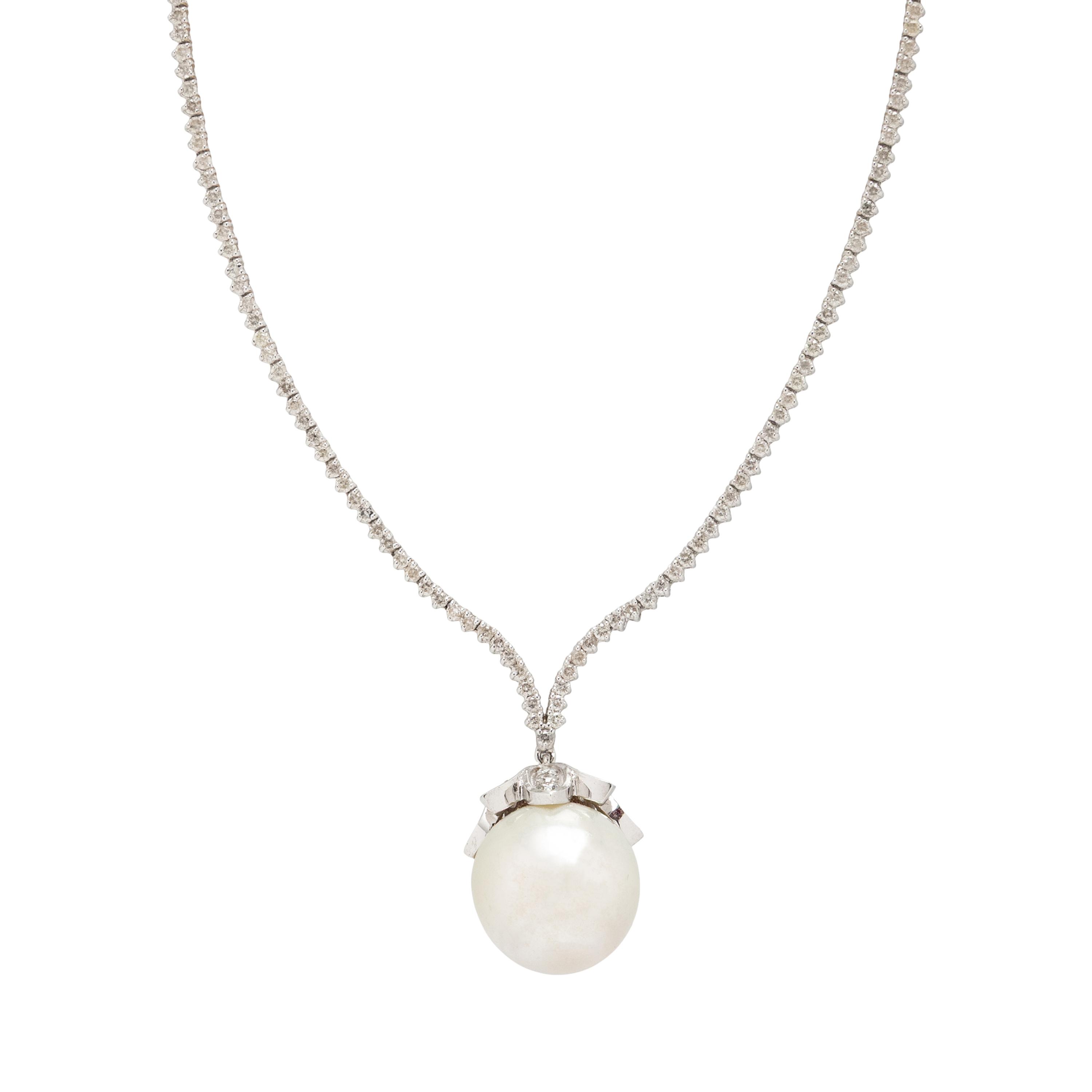 DIAMOND AND CULTURED PEARL NECKLACE AND CULTURED PEARL STUD EARRINGS