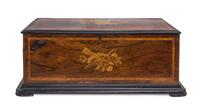 A Swiss Marquetry Orchestral Music Box, NICOLE FRERES, Height 12 x width 31 1/2 x depth 18 inches. — NICOLE FRERES,