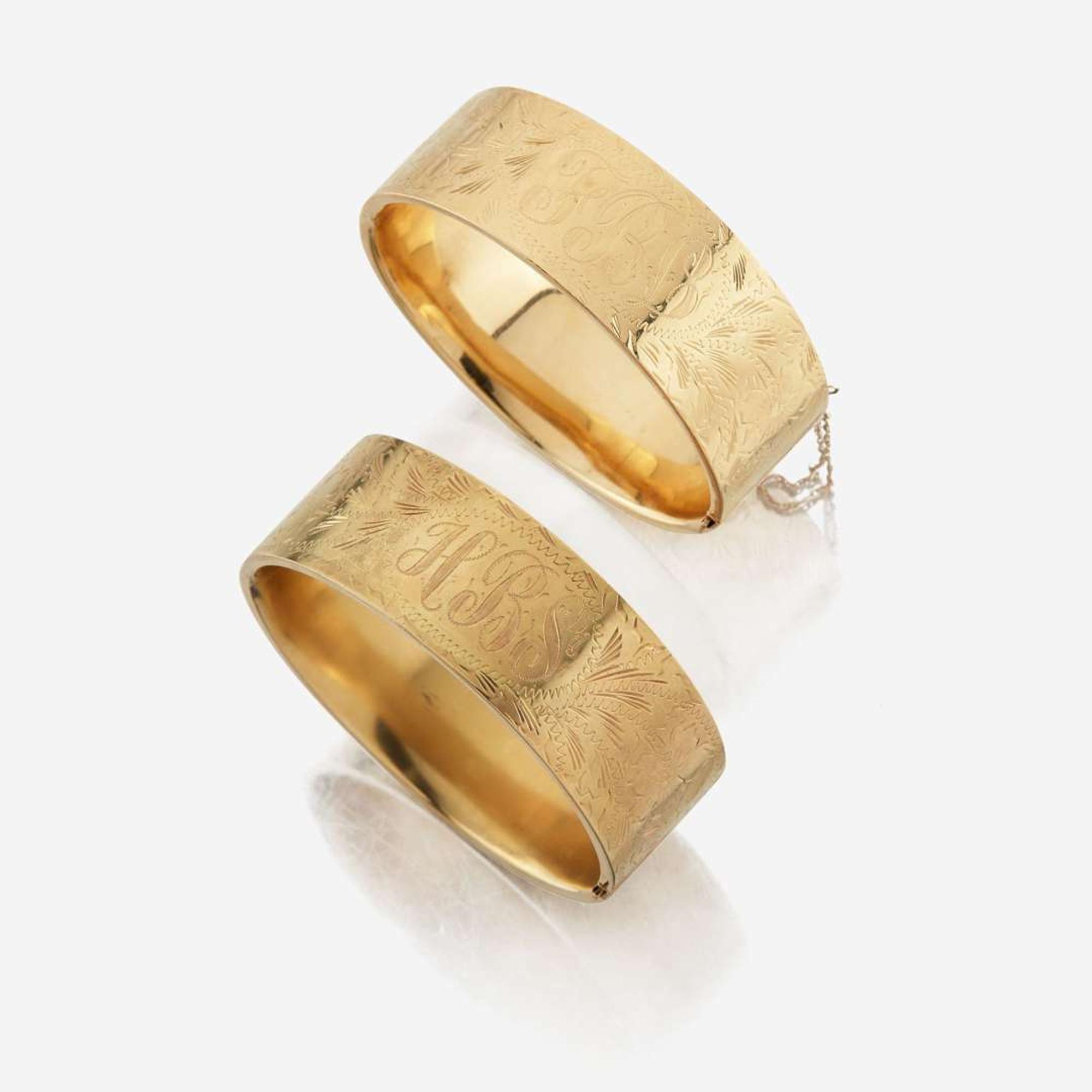 A pair of gold bangles