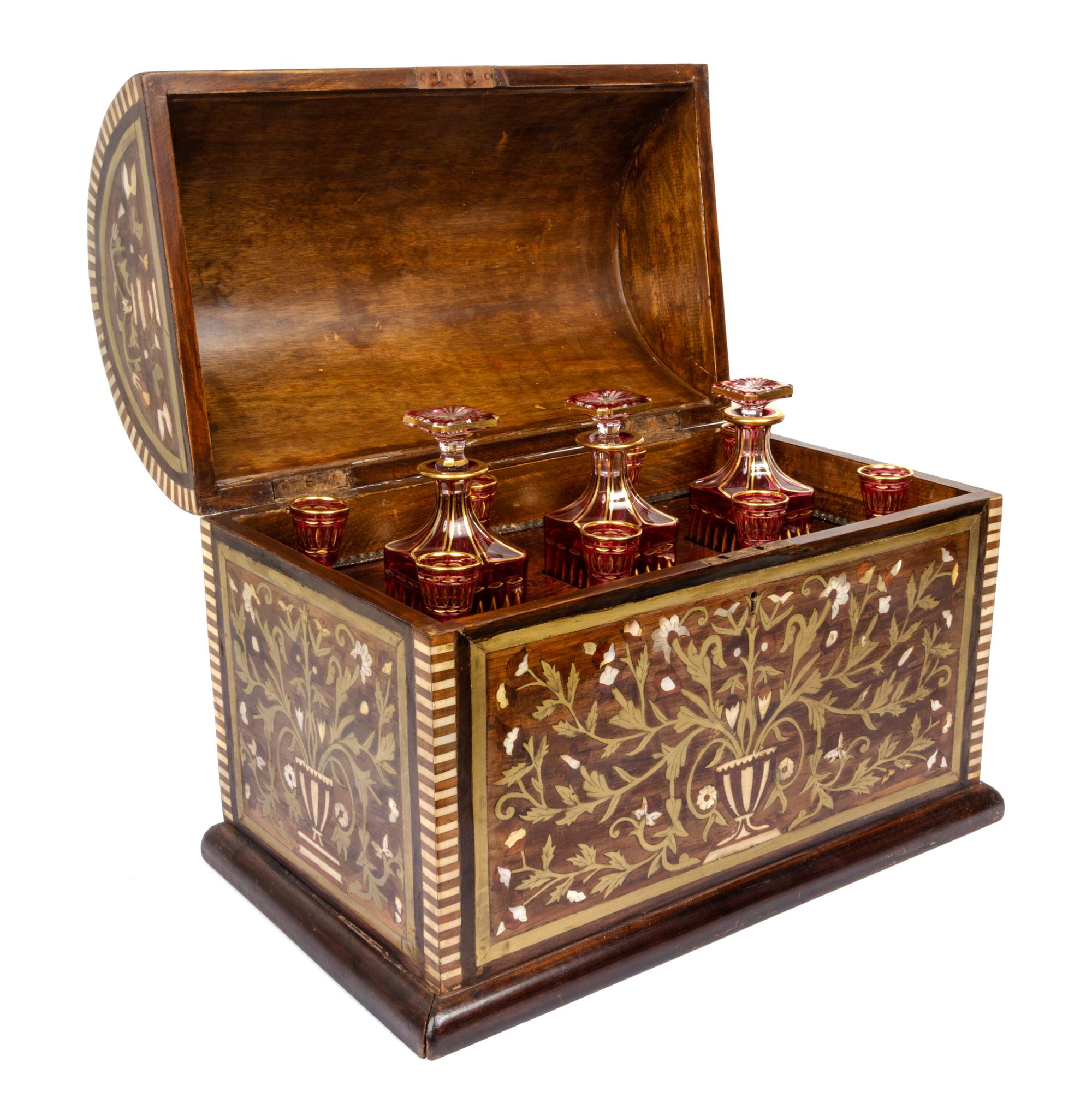 A Brass and Mother-of-Pearl Inlaid Cave a Liqueur Width 21 3/4 inches. — 19TH/20TH CENTURY