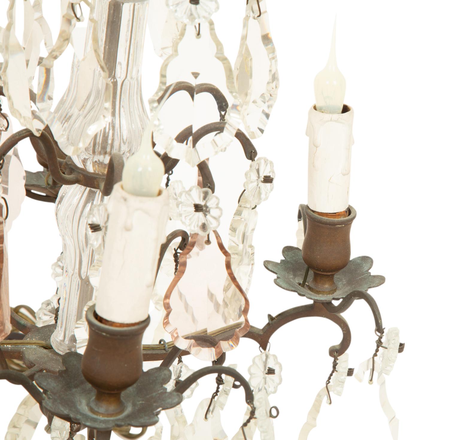 A Pair of Louis XVI Style Cast Metal and Cut Glass Four-Light Girandoles