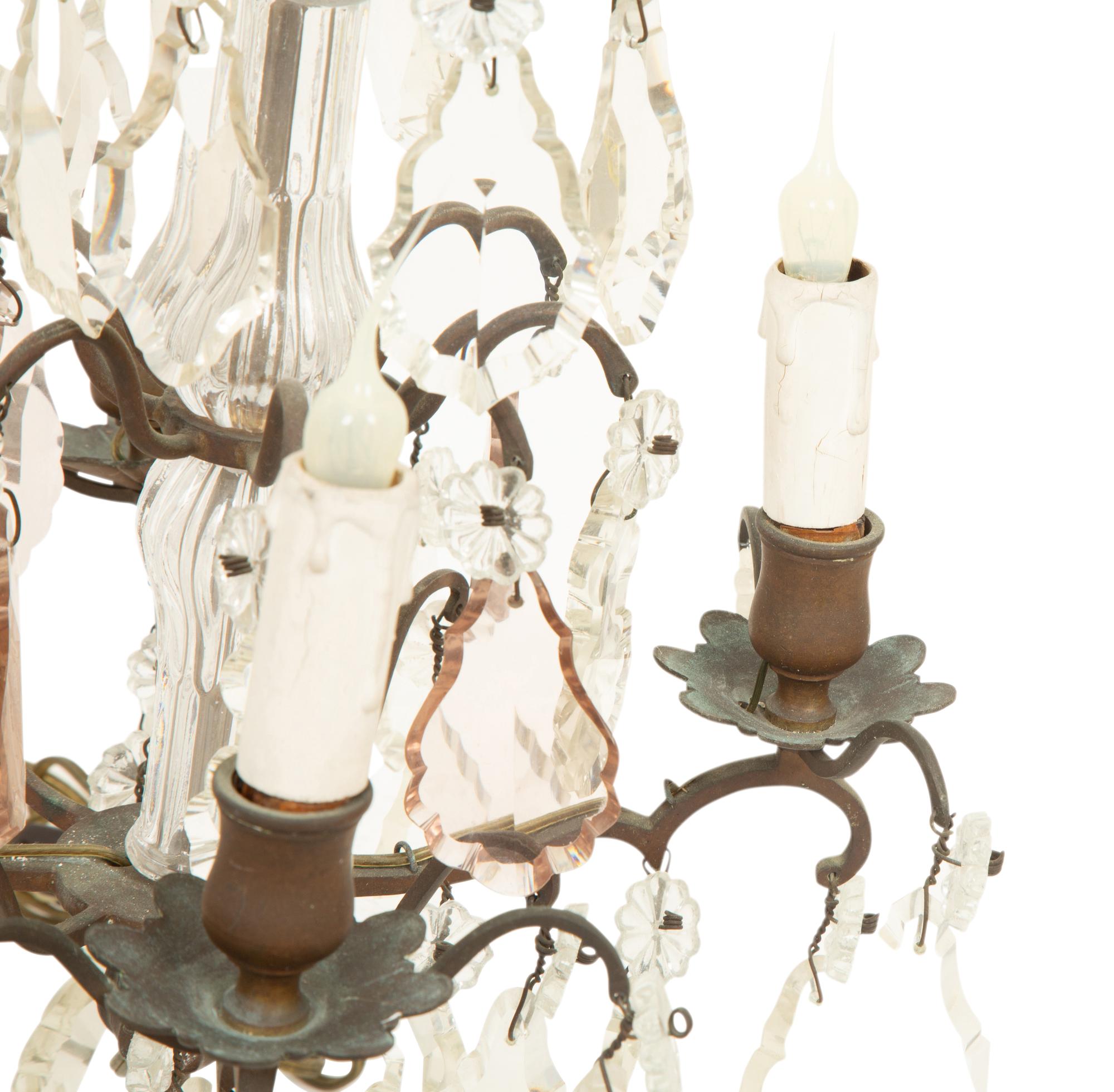 A Pair of Louis XVI Style Cast Metal and Cut Glass Four-Light Girandoles