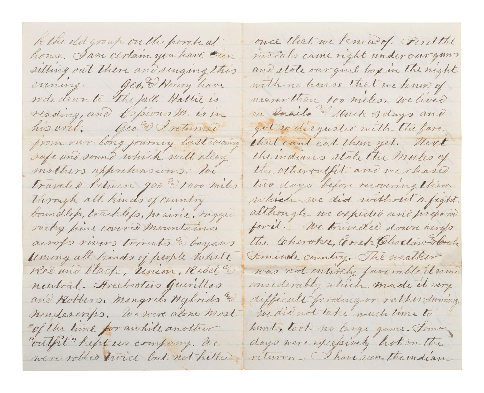 [KANSAS] -- [NATIVE AMERICANS]. 6 page ALS from Fort Lincoln, KS, 18 June 1867.