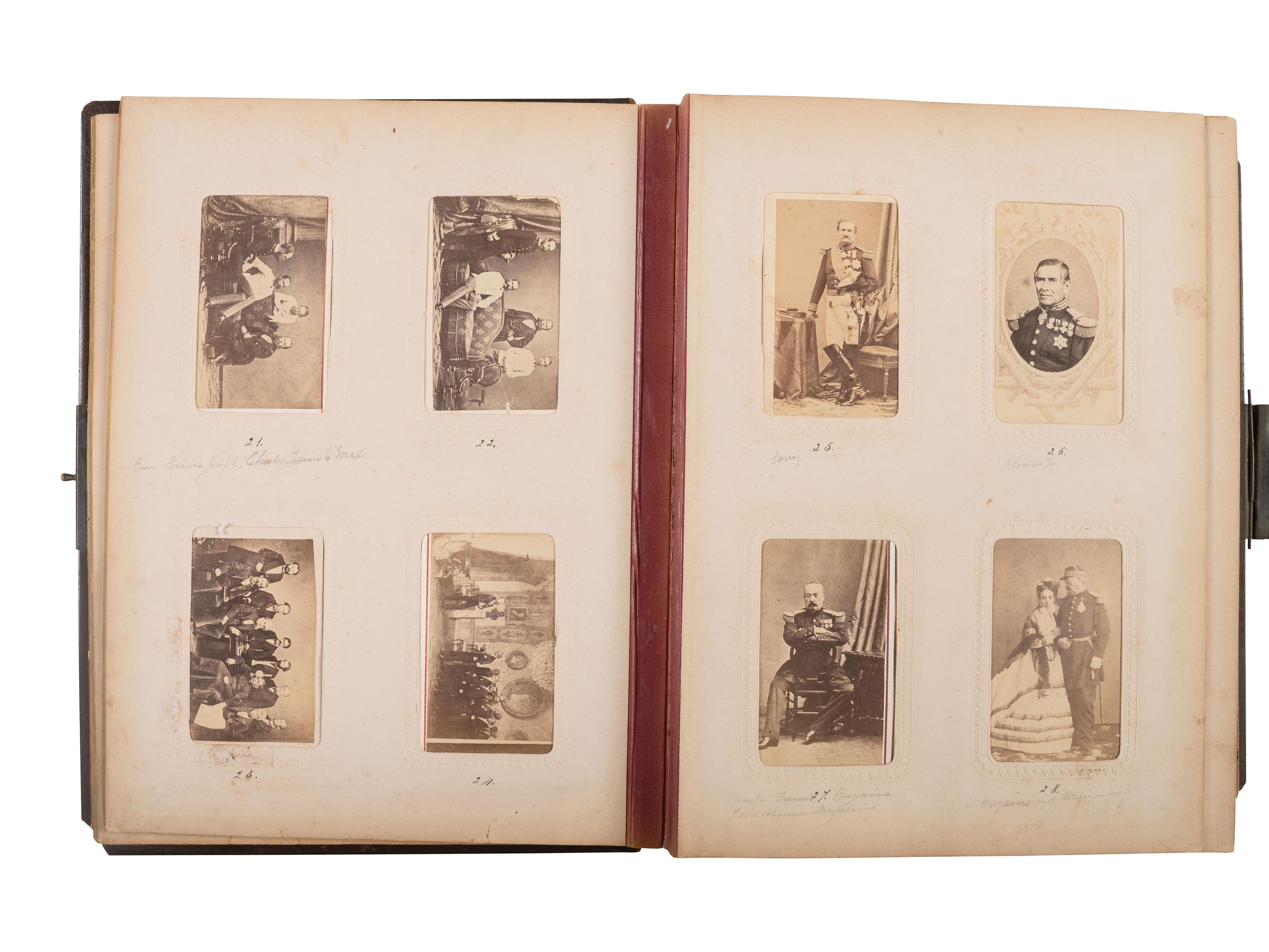 [Mexico - Early Photography]. Second Mexican Empire, CDV album documenting the reign of Maximilian I of Mexico, ca 1864-1867.