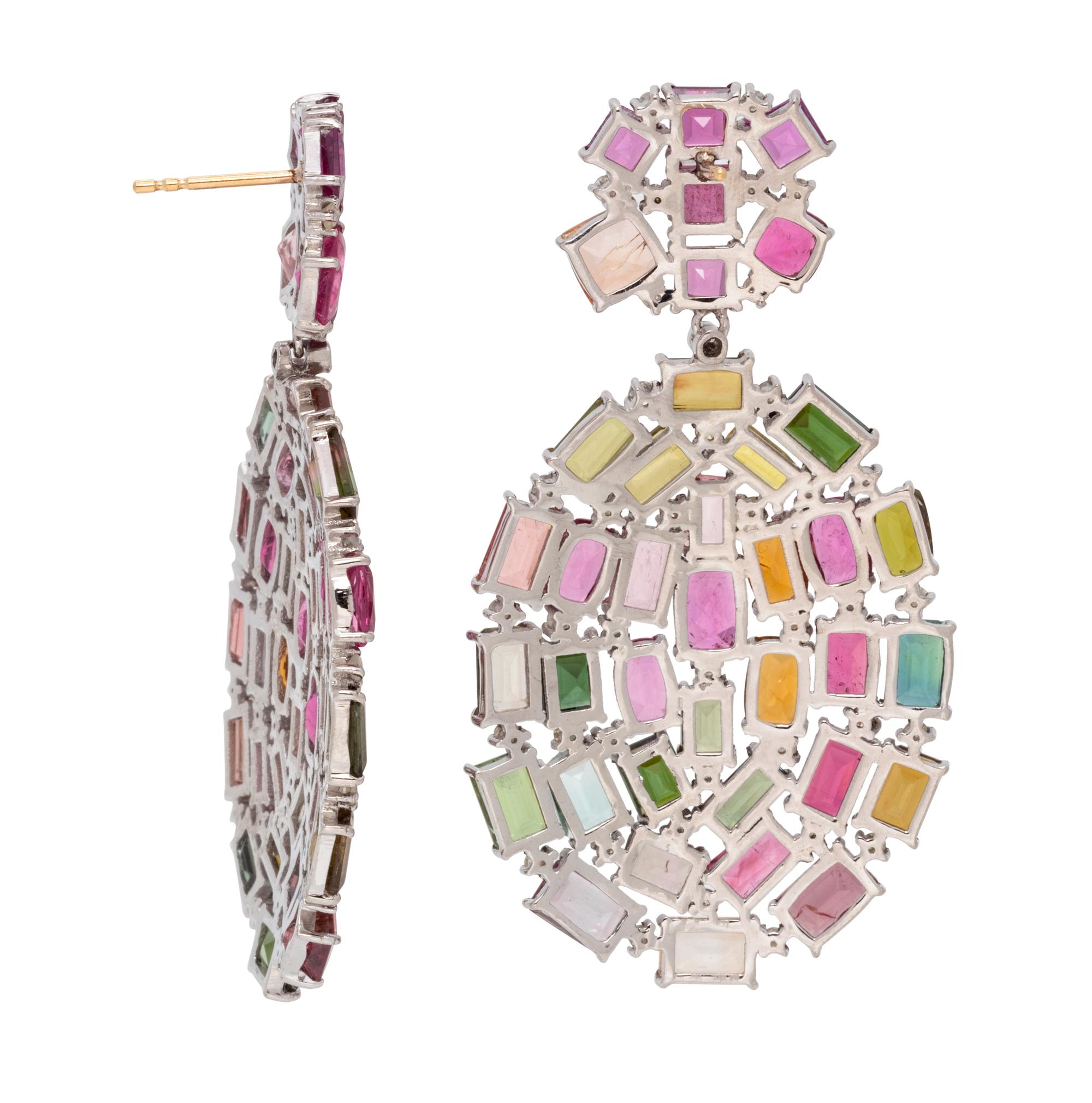 MULTICOLOR TOURMALINE AND DIAMOND EARRINGS