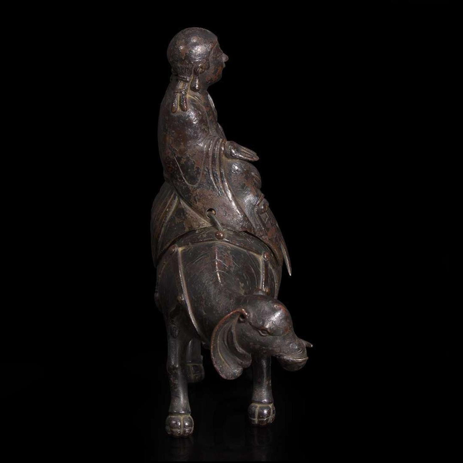 A patinated bronze "Immortal and Elephant" censer 仙人骑象铜炉 18th century or earlier ???????