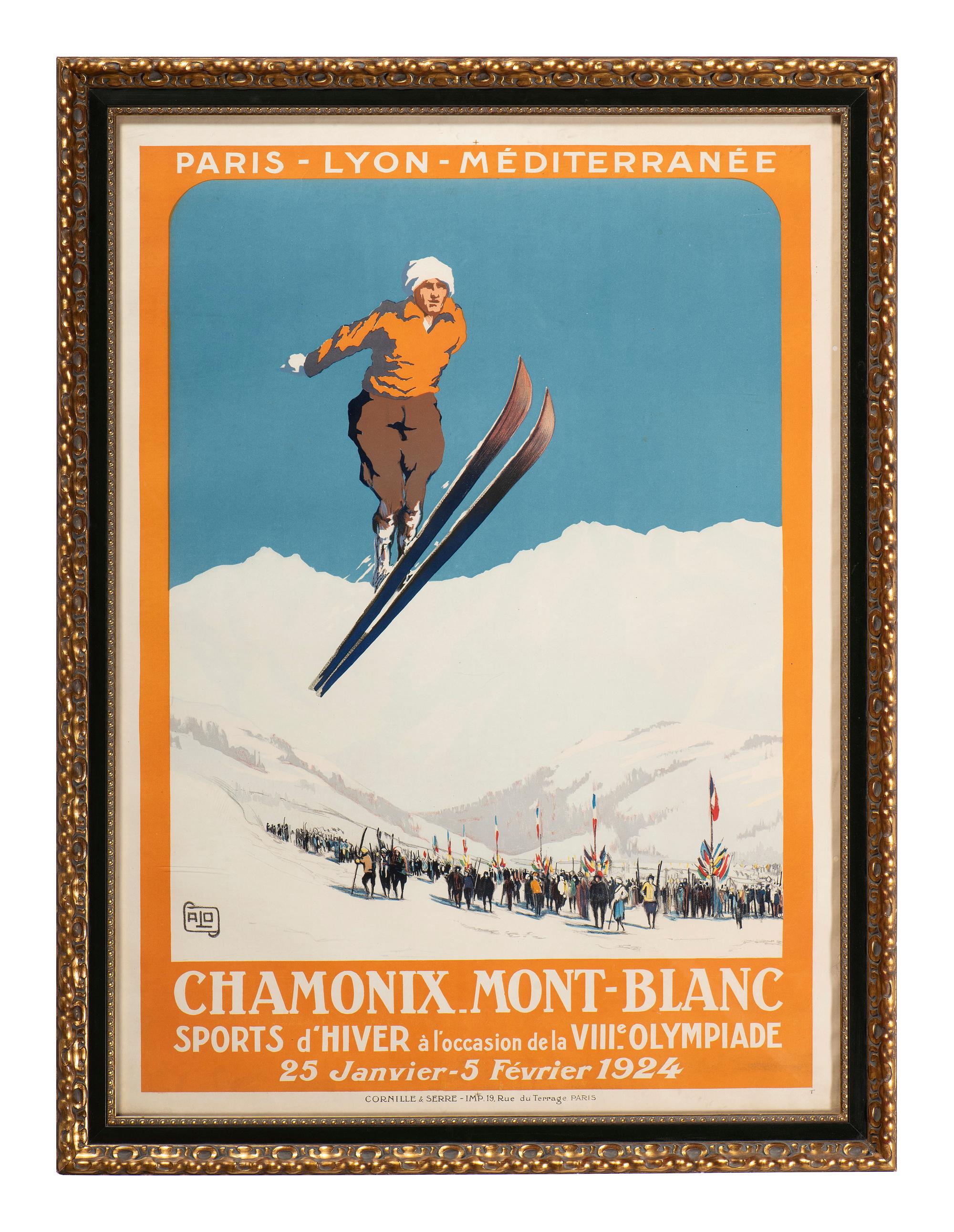 [TRAVEL - WINTER OLYMPICS]. ALO (HALLO, Charles), artist. Chamonix Mont-Blanc / Sports d'Hiver à l'occasion de la VIIIe Olympiade / 25 Janvier-5 Fevrier 1924 . Paris: Cornille & Serre, 1924.