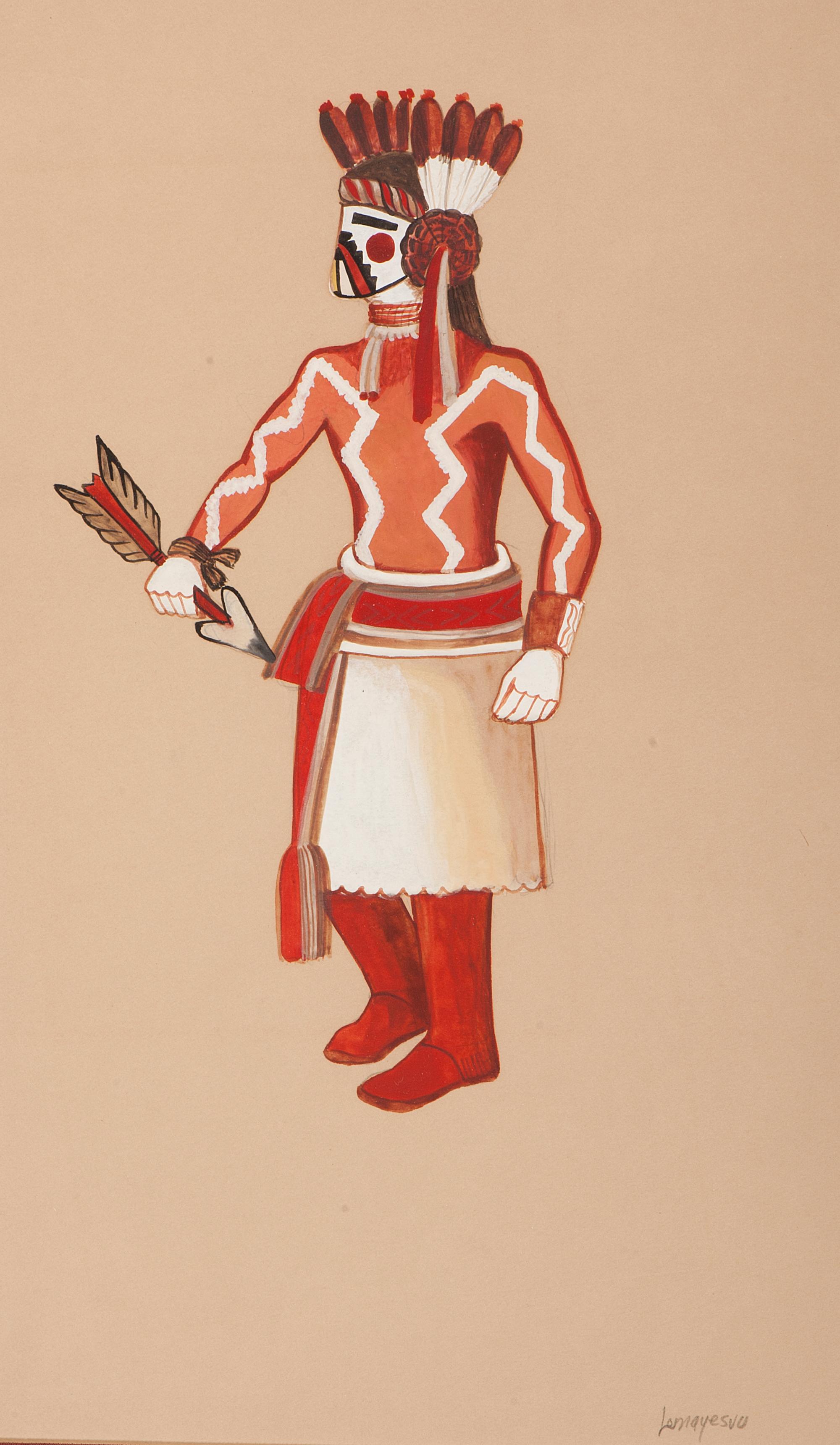 Untitled, Hopi Katsina Dancer, Signed Lomayesva