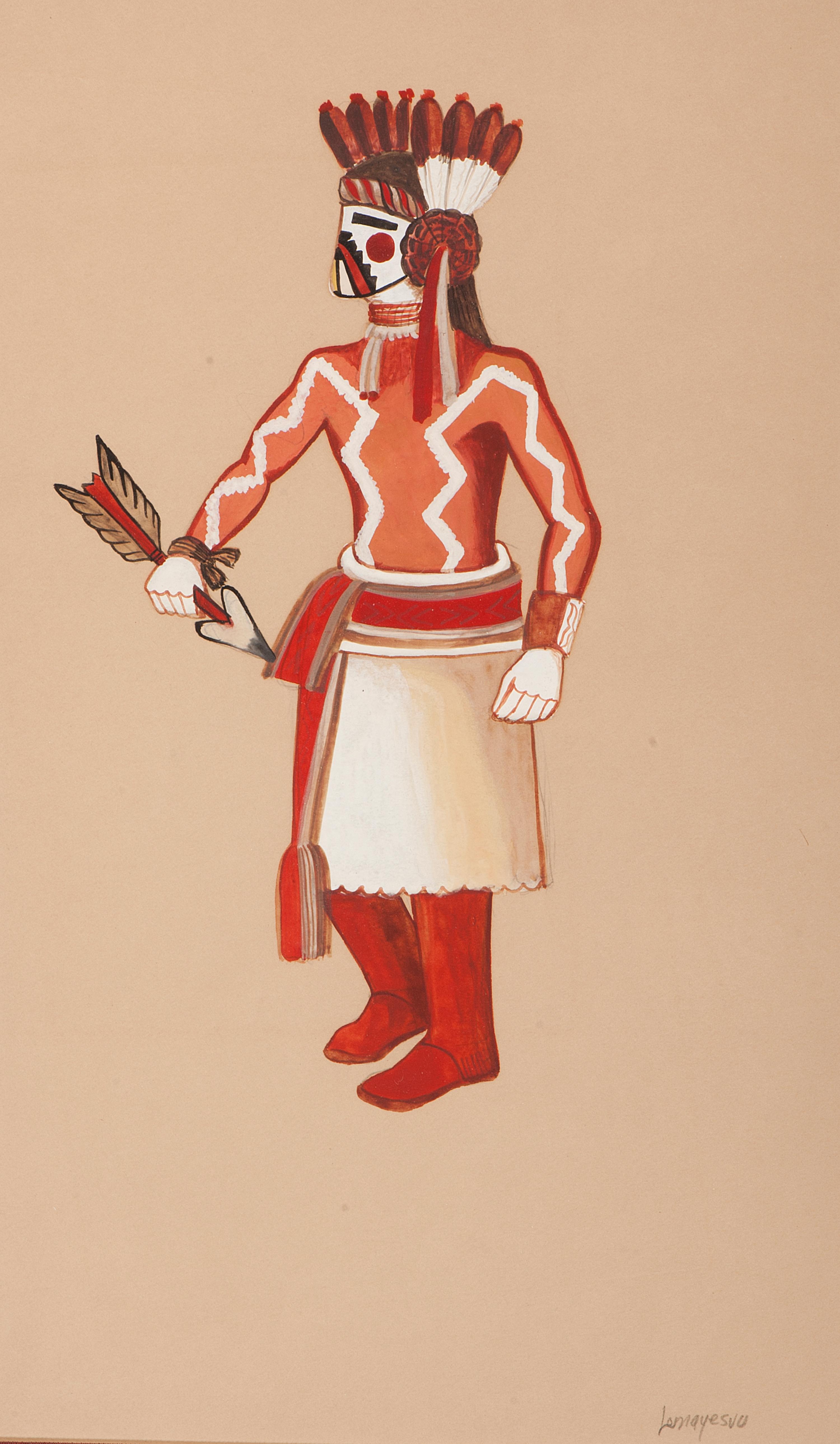 Untitled, Hopi Katsina Dancer, Signed Lomayesva